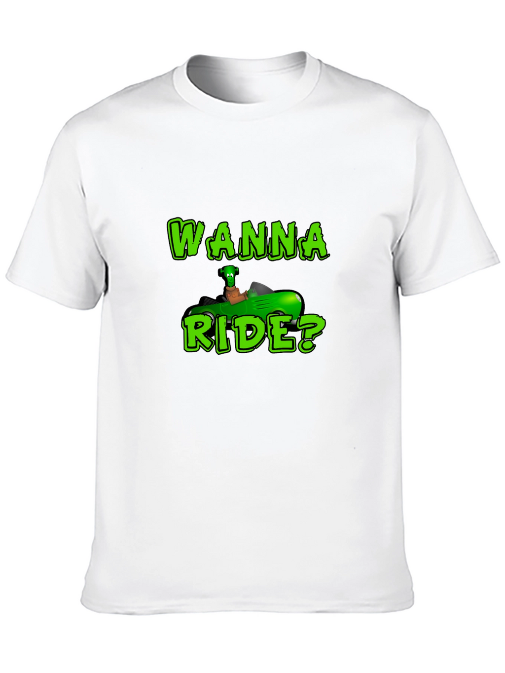 Wanna Ride? Green Car Black T-Shirt