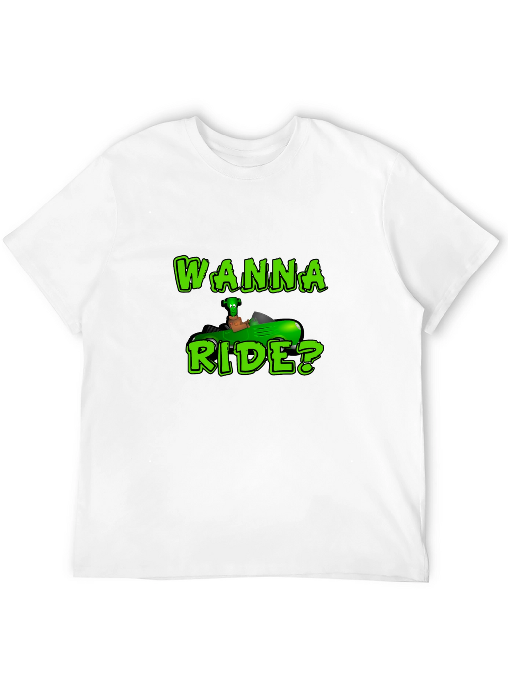 Wanna Ride? Green Car Black T-Shirt