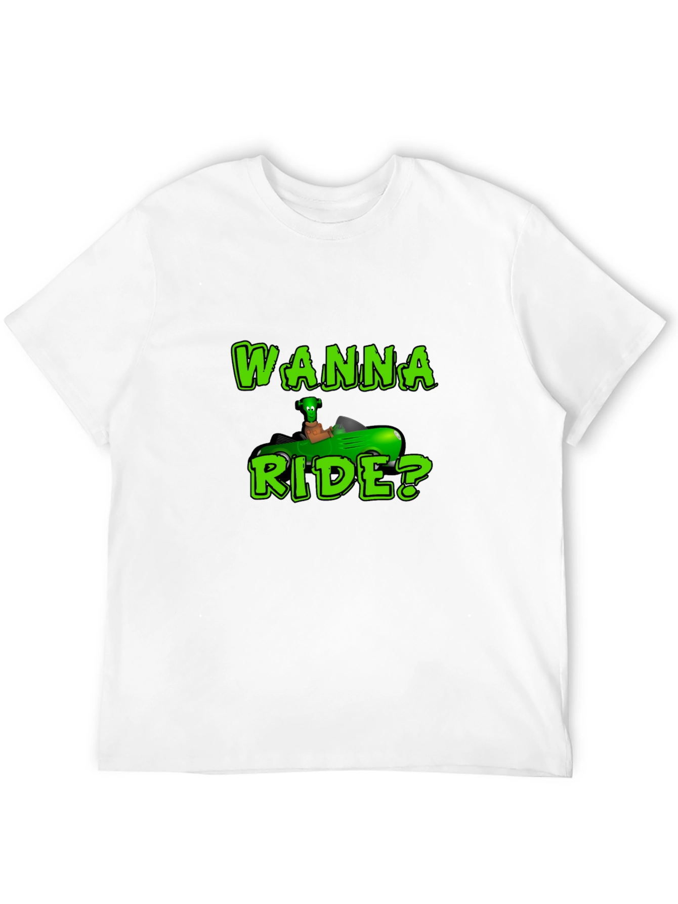 Wanna Ride? Green Car Black T-Shirt