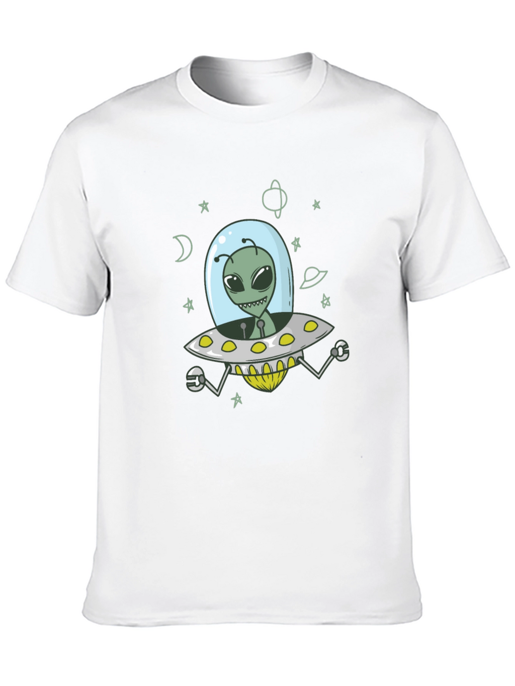Alien UFO Graphic Tee - Black Cotton T-Shirt