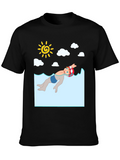 Cartoon Swimmer Graphic Tee - Black