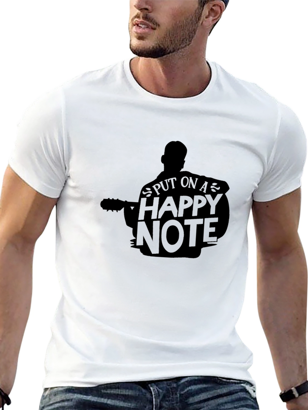 Happy Note Graphic Tee - Black Cotton T-Shirt