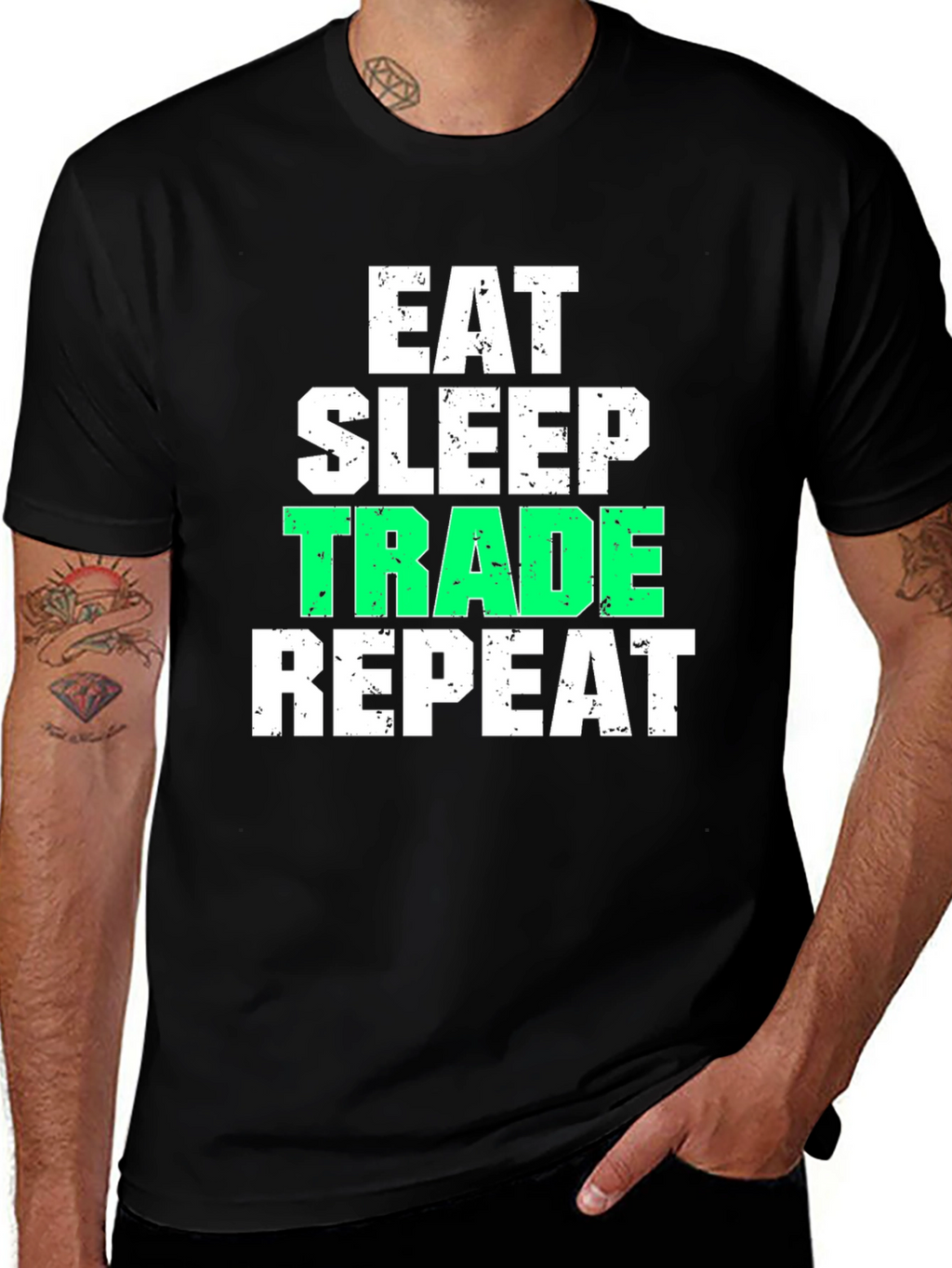 Eat Sleep Trade Repeat Black Graphic T-Shirt