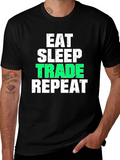 Eat Sleep Trade Repeat Black Graphic T-Shirt