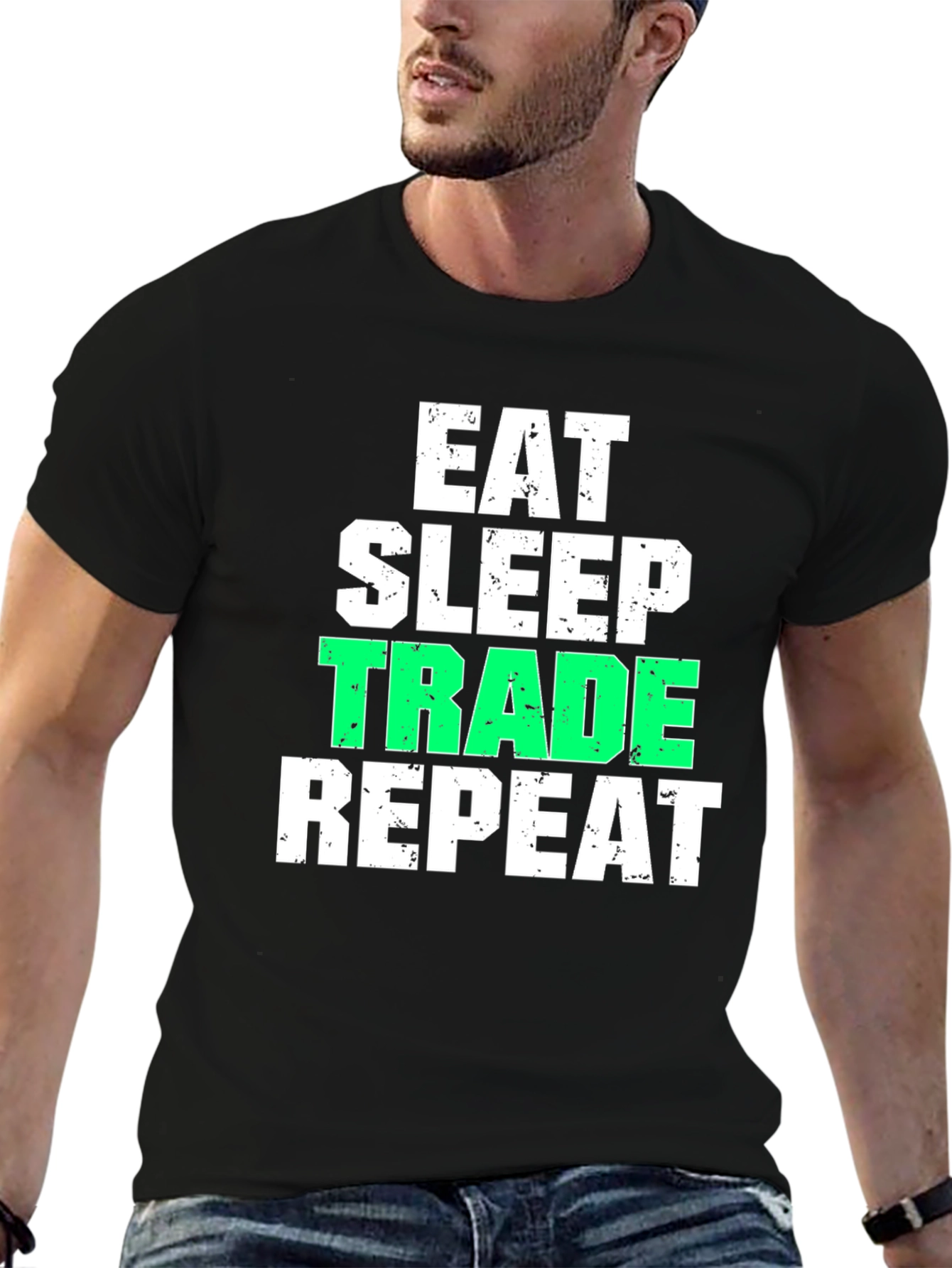 Eat Sleep Trade Repeat Black Graphic T-Shirt