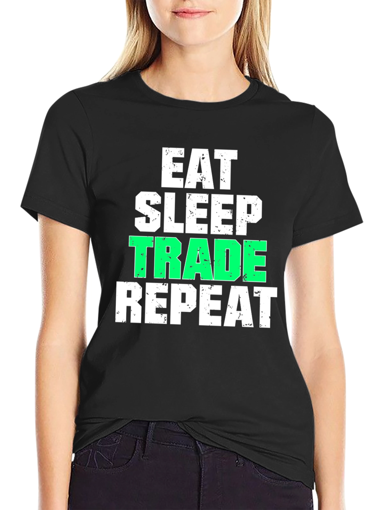 Eat Sleep Trade Repeat Black Graphic T-Shirt