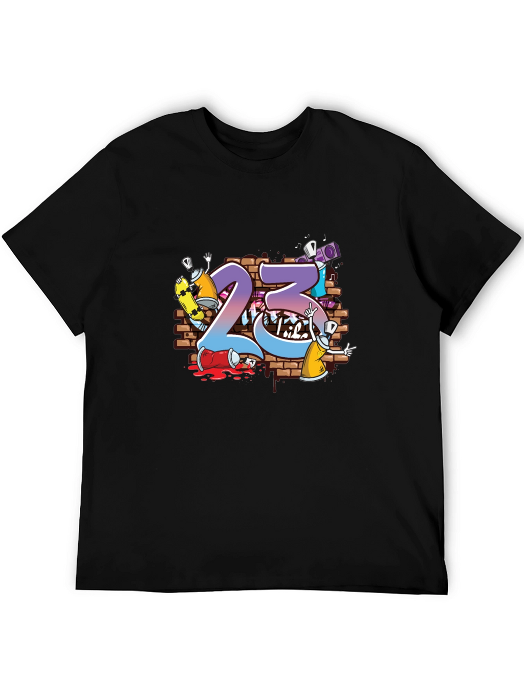 Graffiti 23 Graphic Print Black T-Shirt