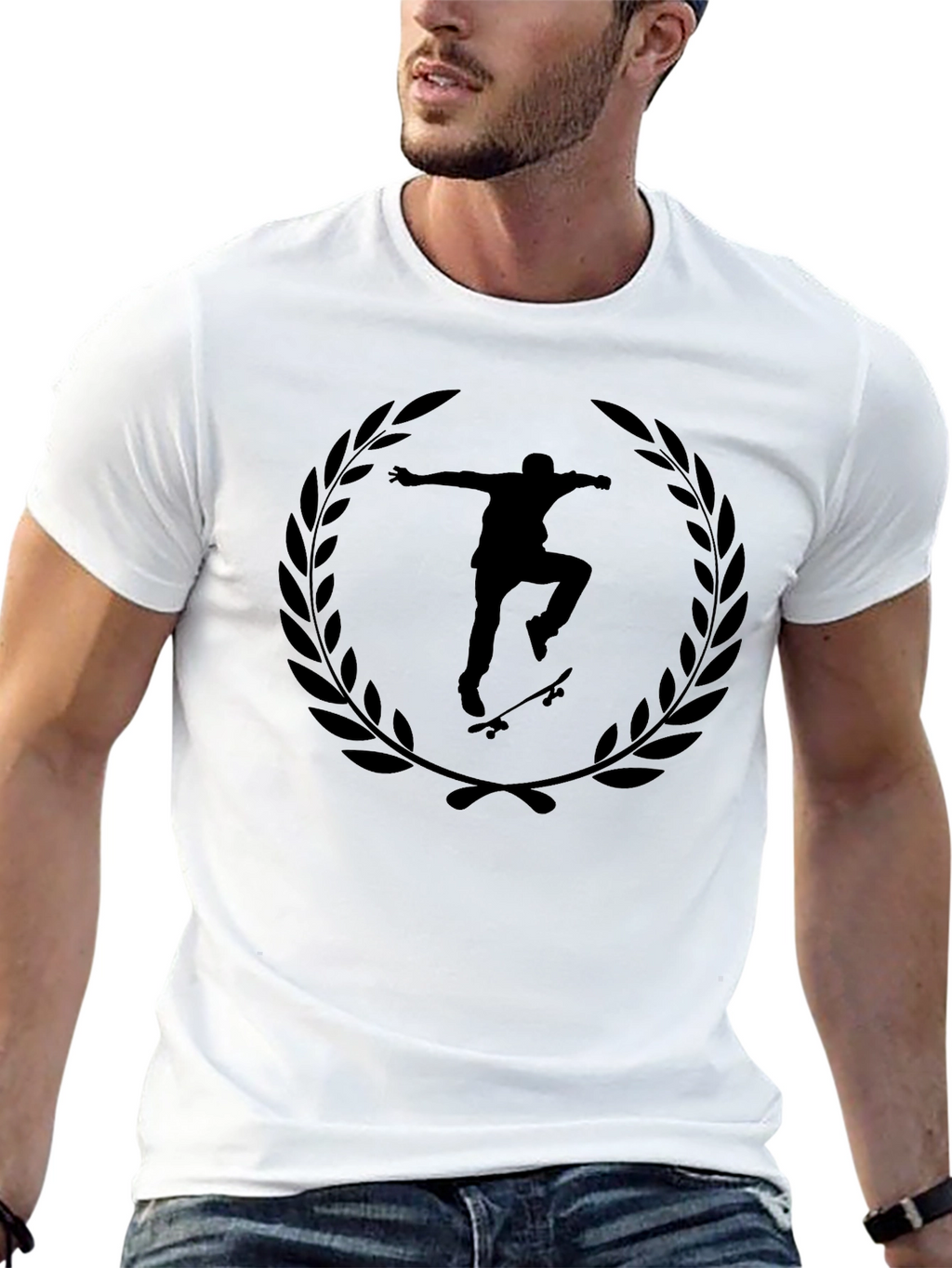 Skateboarder Laurel Wreath Black T-Shirt