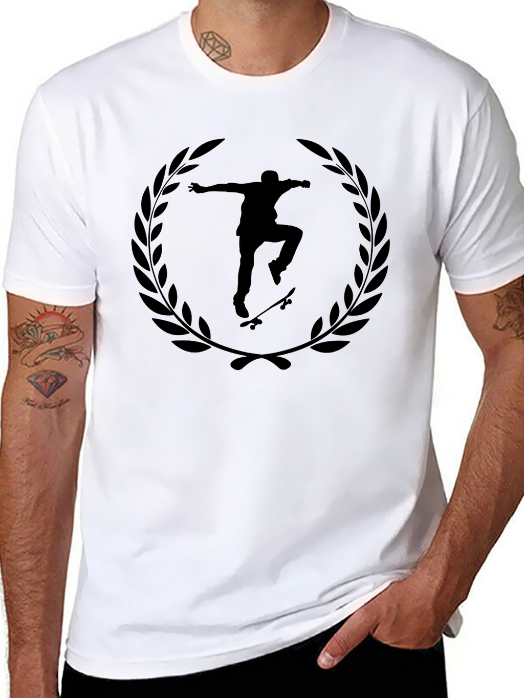 Skateboarder Laurel Wreath Black T-Shirt