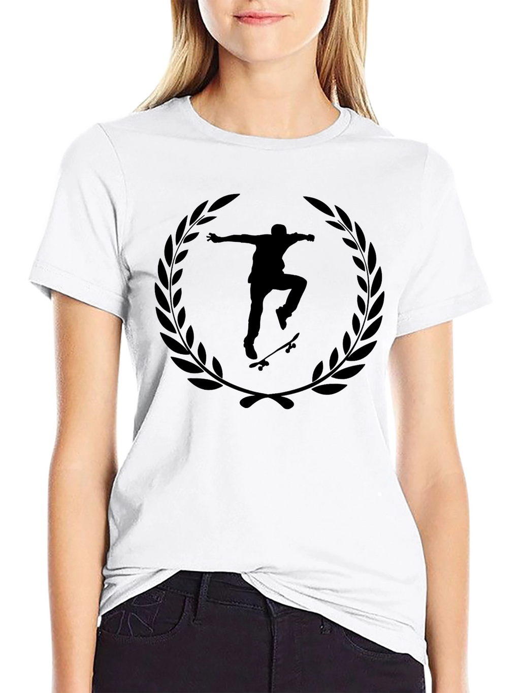 Skateboarder Laurel Wreath Black T-Shirt