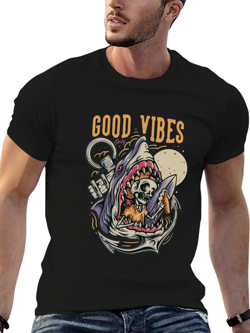 Good Vibes Shark Graphic Tee - Black T-Shirt