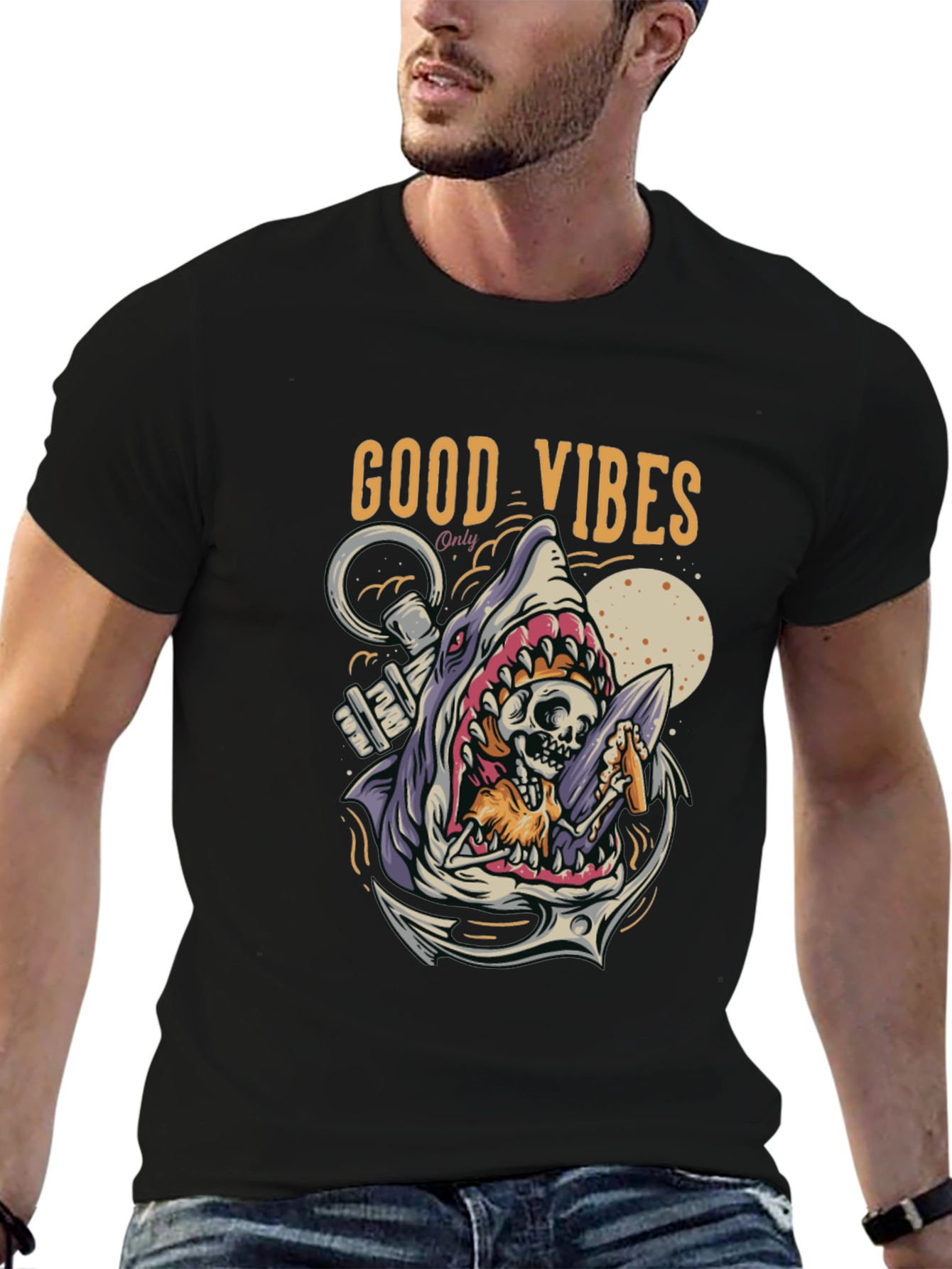 Good Vibes Shark Graphic Tee - Black T-Shirt