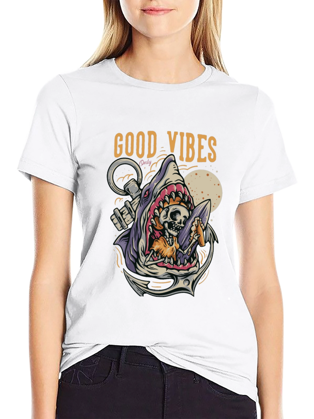 Good Vibes Shark Graphic Tee - Black T-Shirt