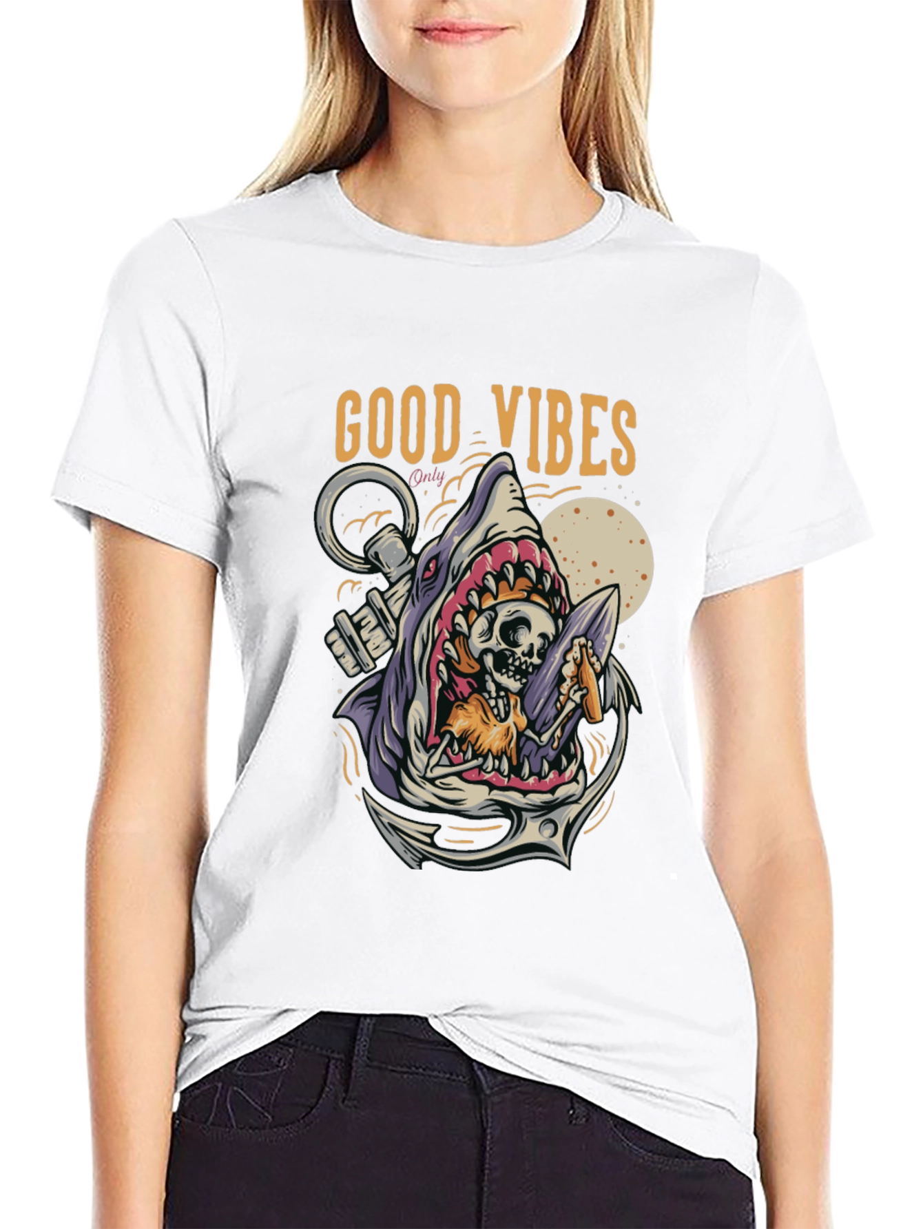 Good Vibes Shark Graphic Tee - Black T-Shirt