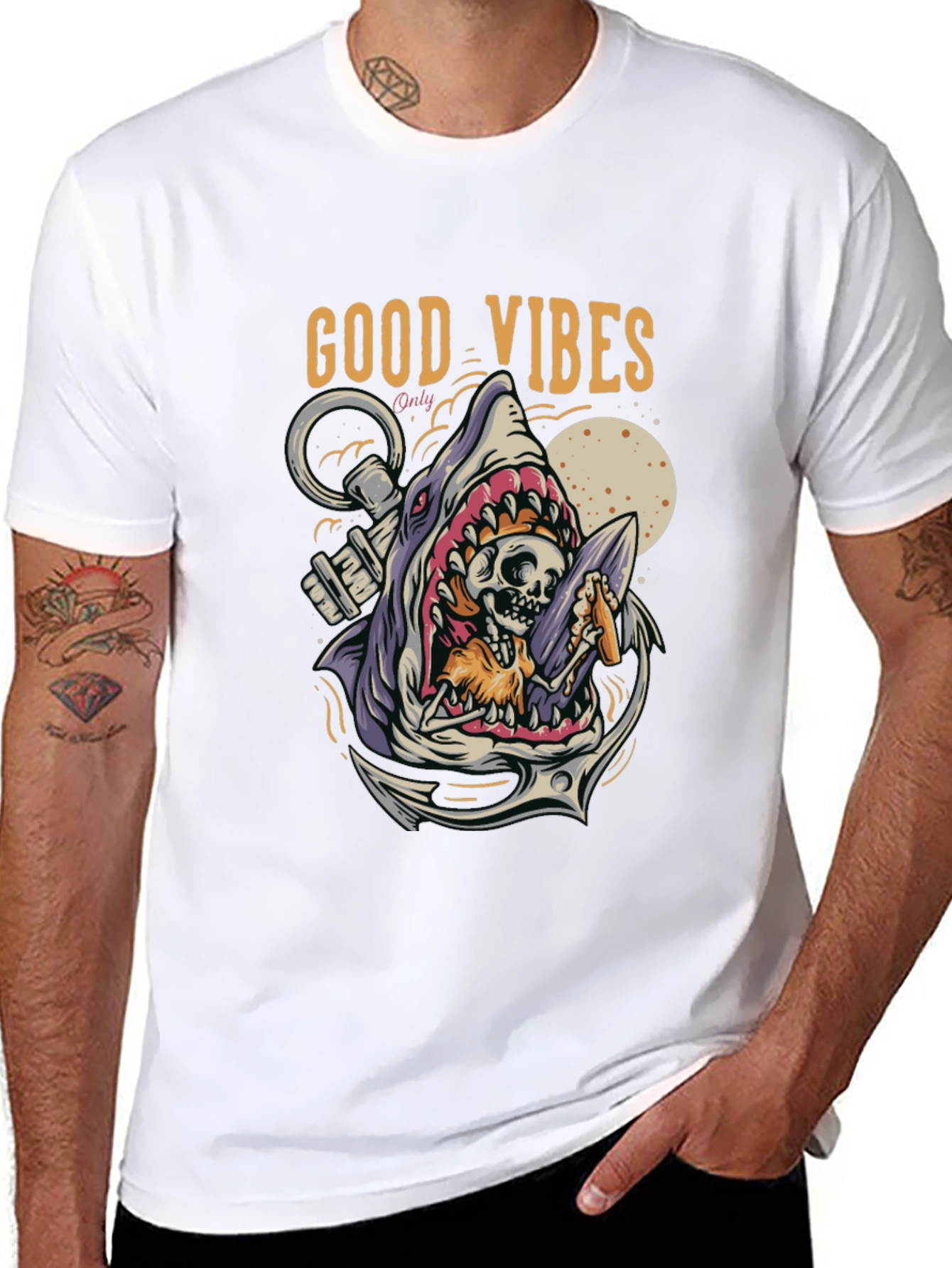Good Vibes Shark Graphic Tee - Black T-Shirt