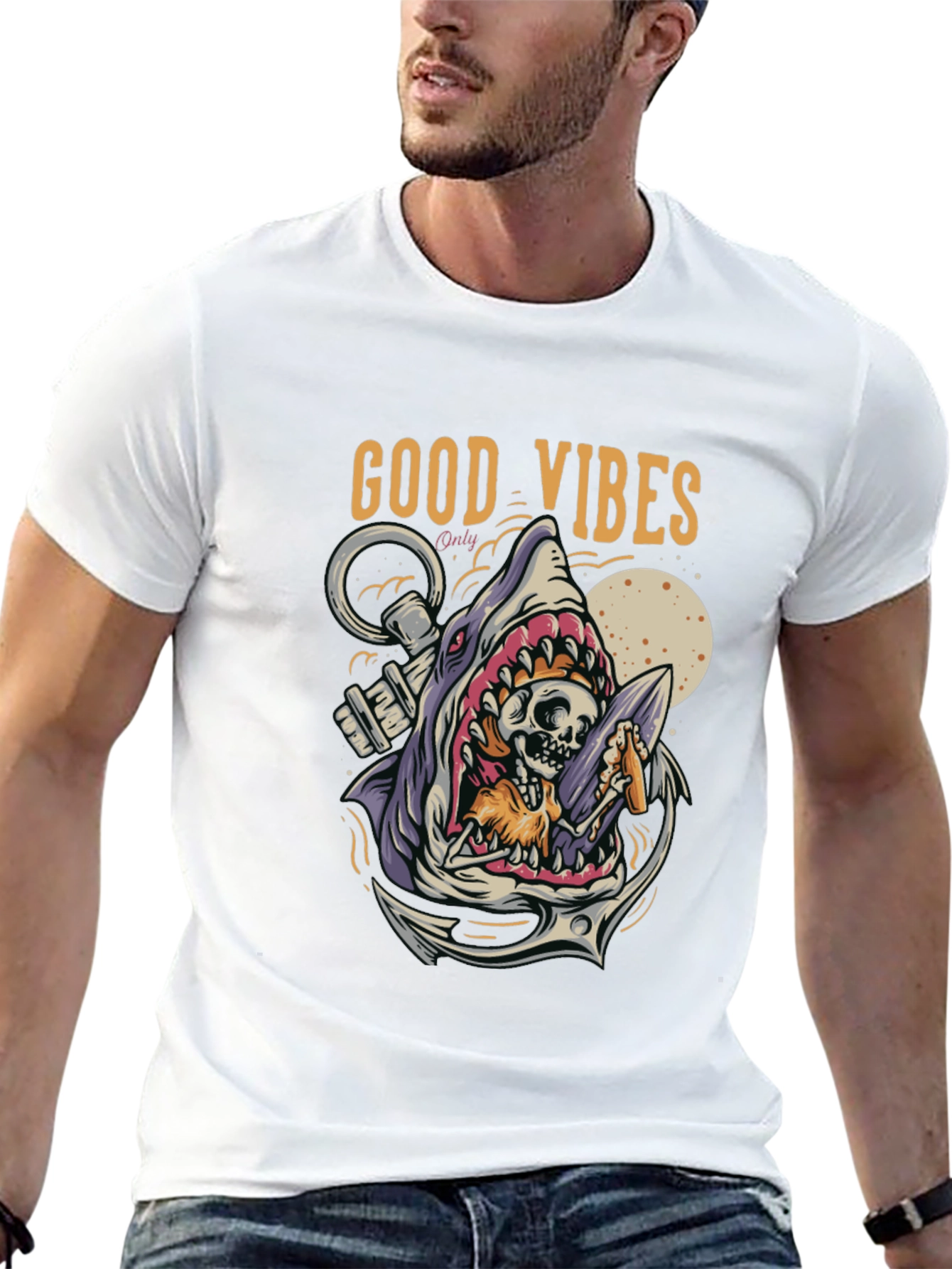 Good Vibes Shark Graphic Tee - Black T-Shirt