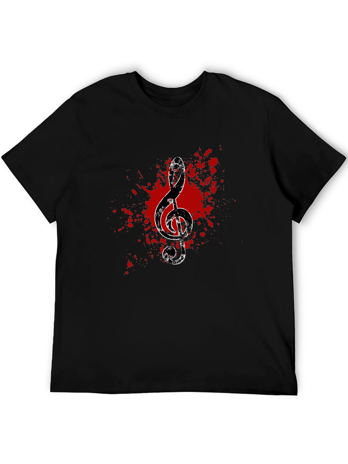 Grunge Music Note Graphic Tee - Black Cotton