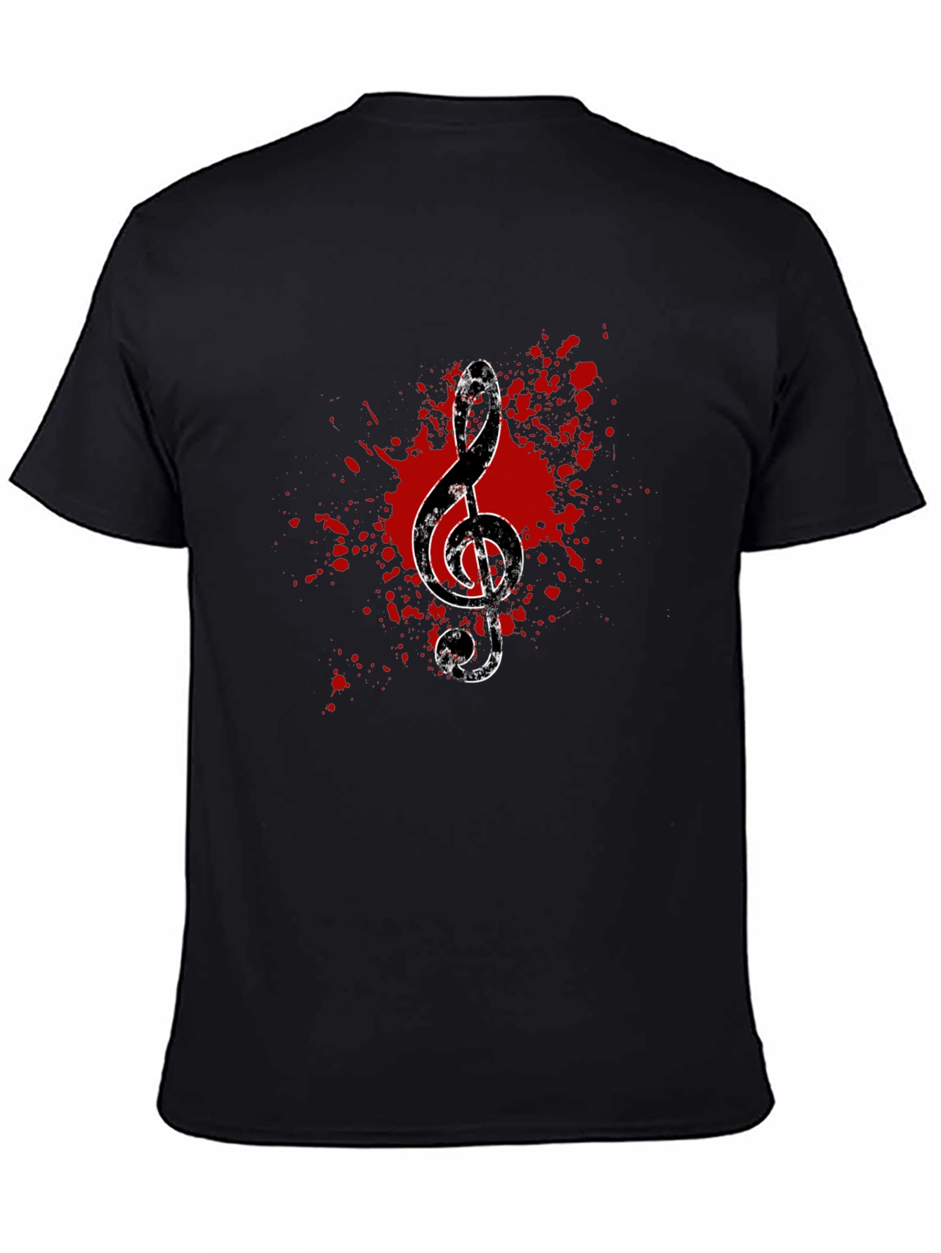 Grunge Music Note Graphic Tee - Black Cotton