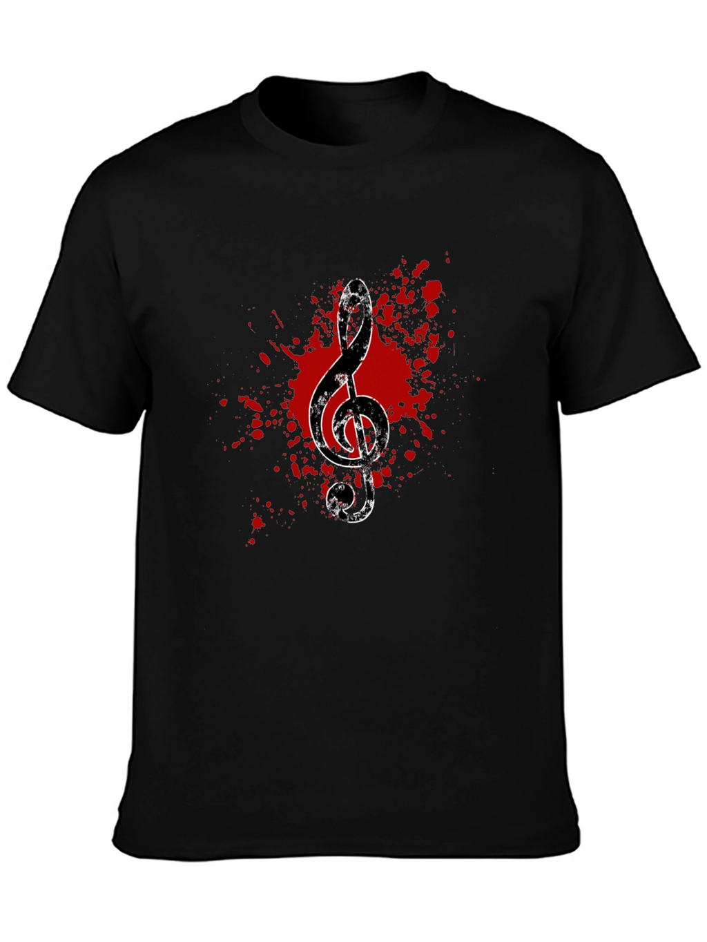 Grunge Music Note Graphic Tee - Black Cotton