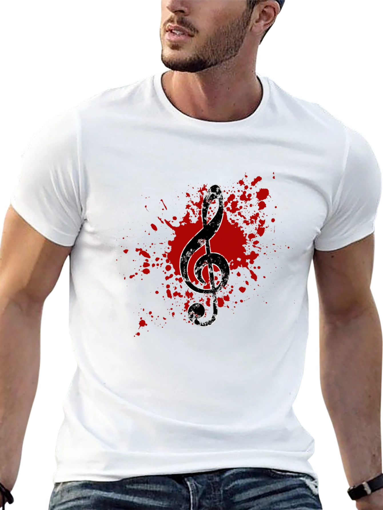 Grunge Music Note Graphic Tee - Black Cotton