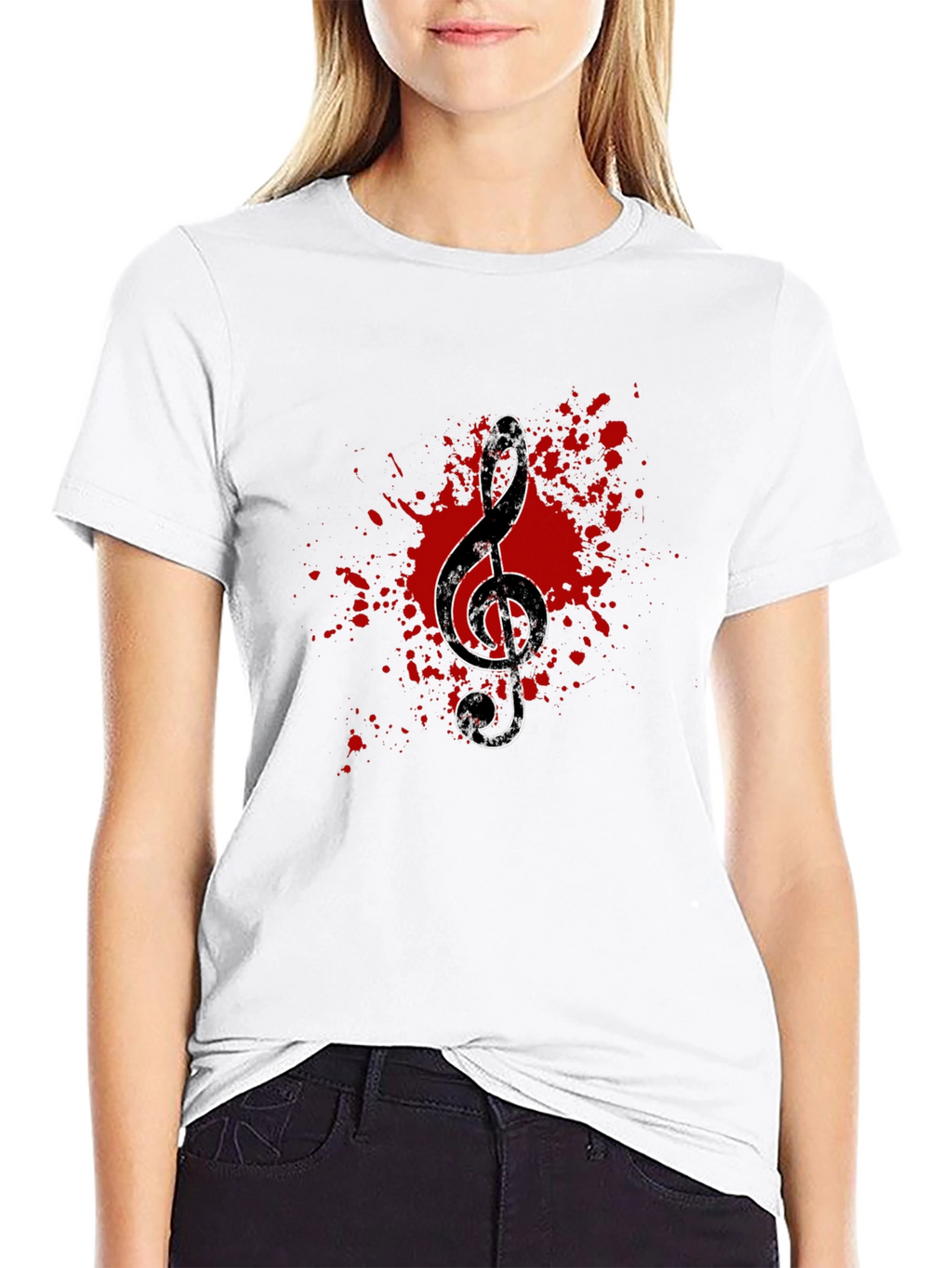 Grunge Music Note Graphic Tee - Black Cotton