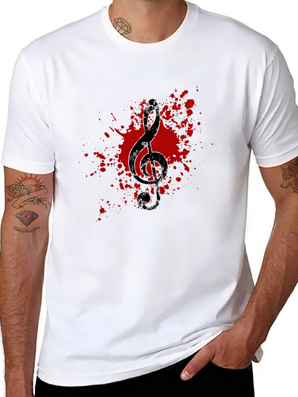 Grunge Music Note Graphic Tee - Black Cotton
