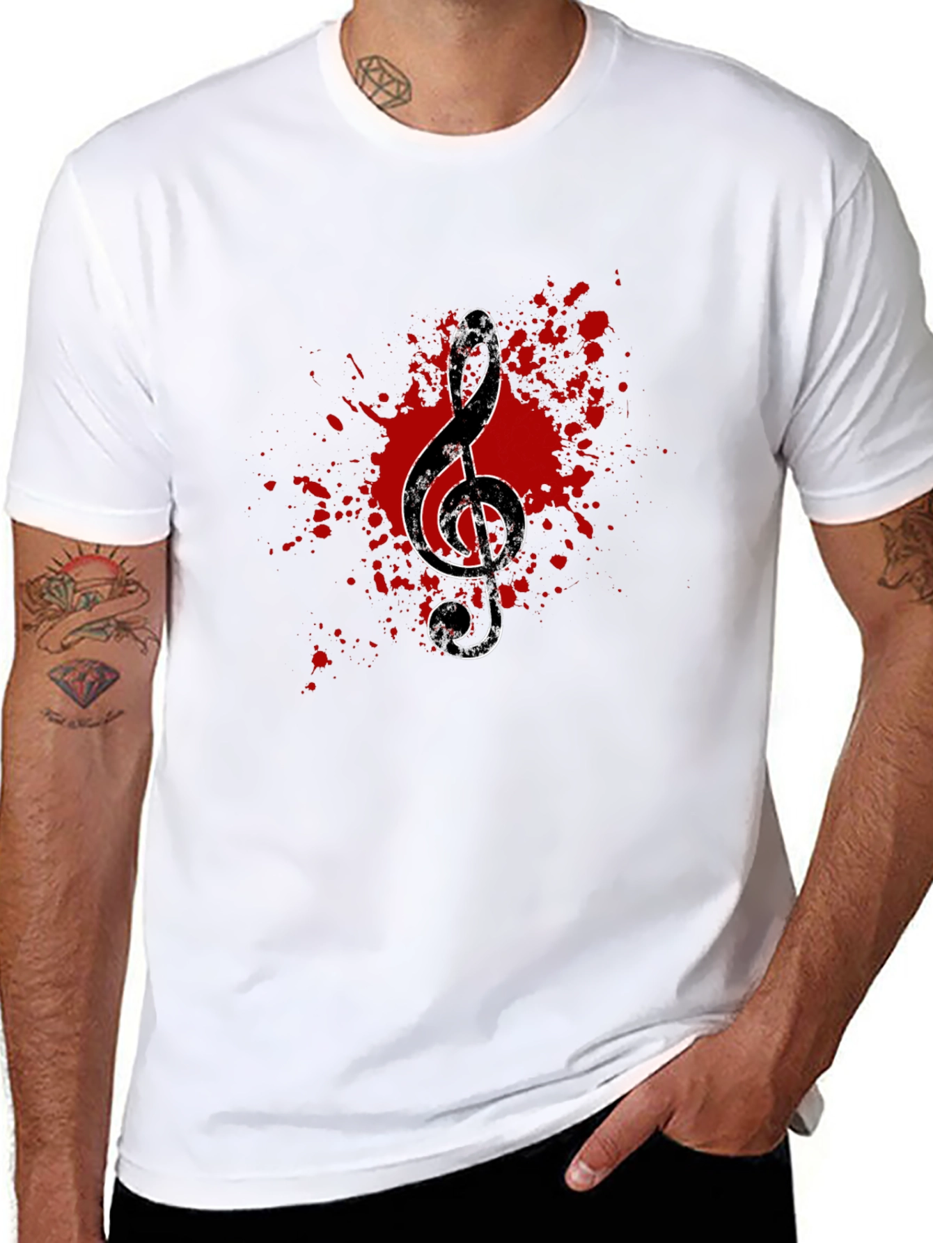 Grunge Music Note Graphic Tee - Black Cotton