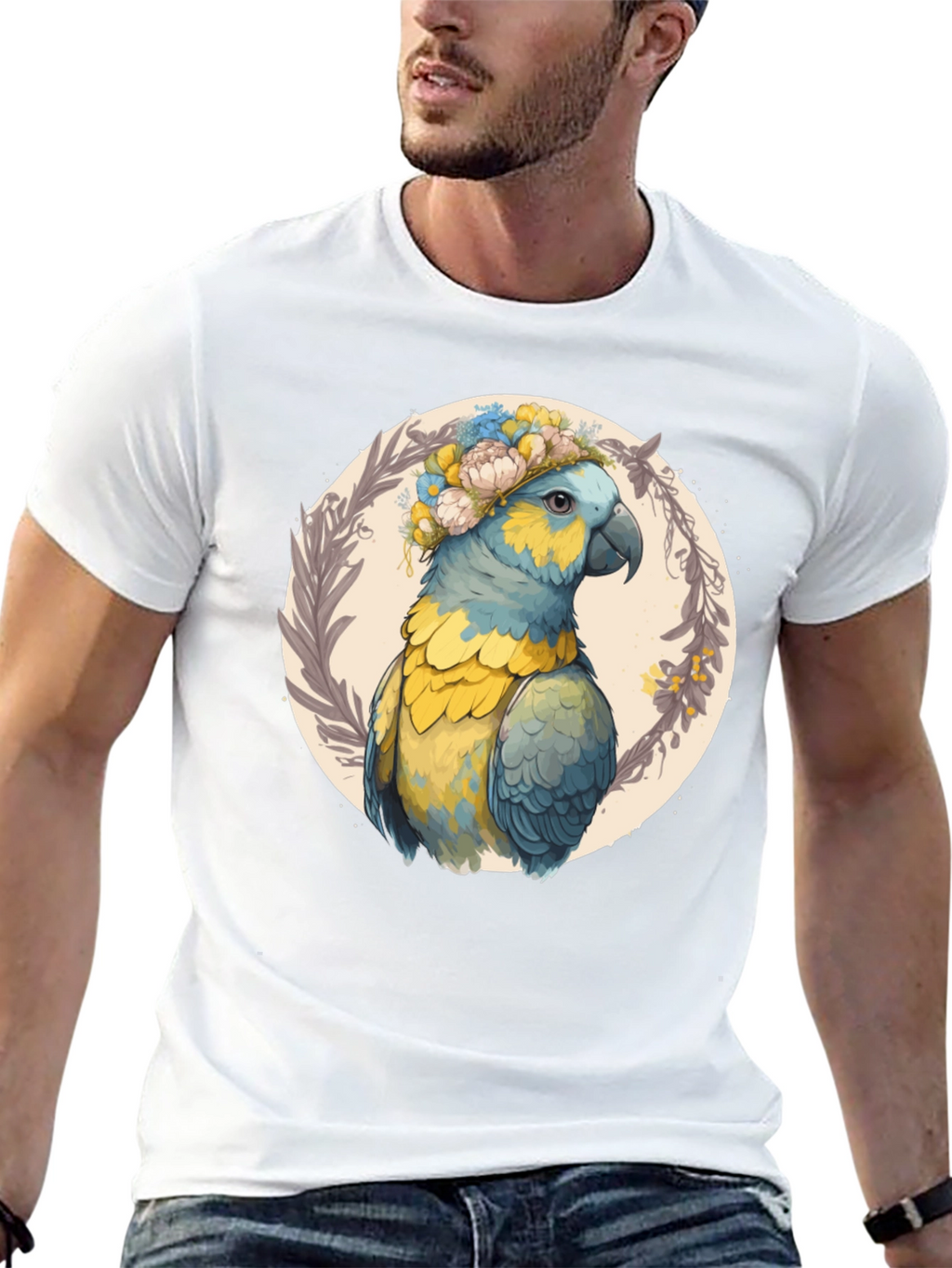 Parrot Floral Wreath Graphic Tee