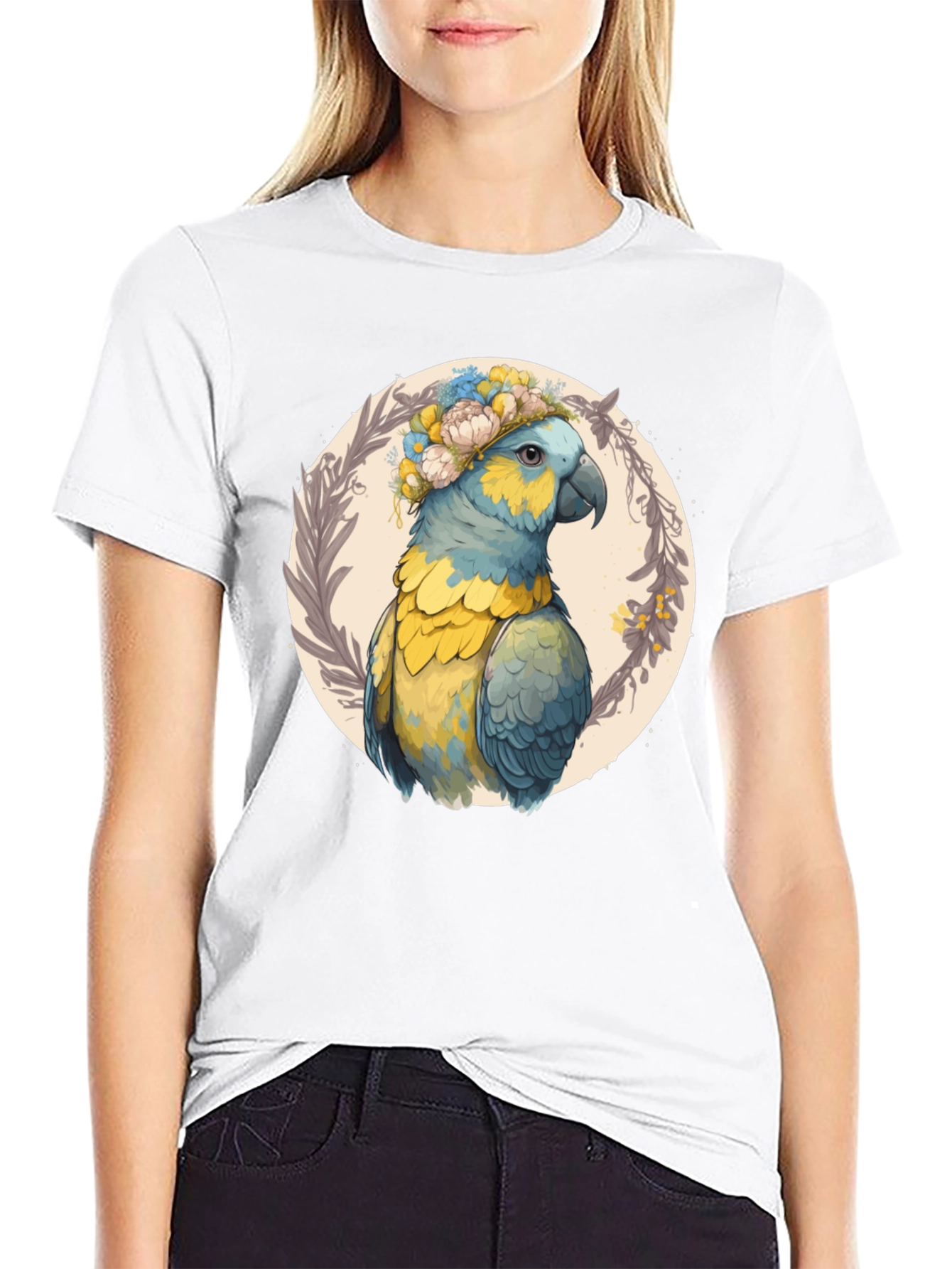 Parrot Floral Wreath Graphic Tee