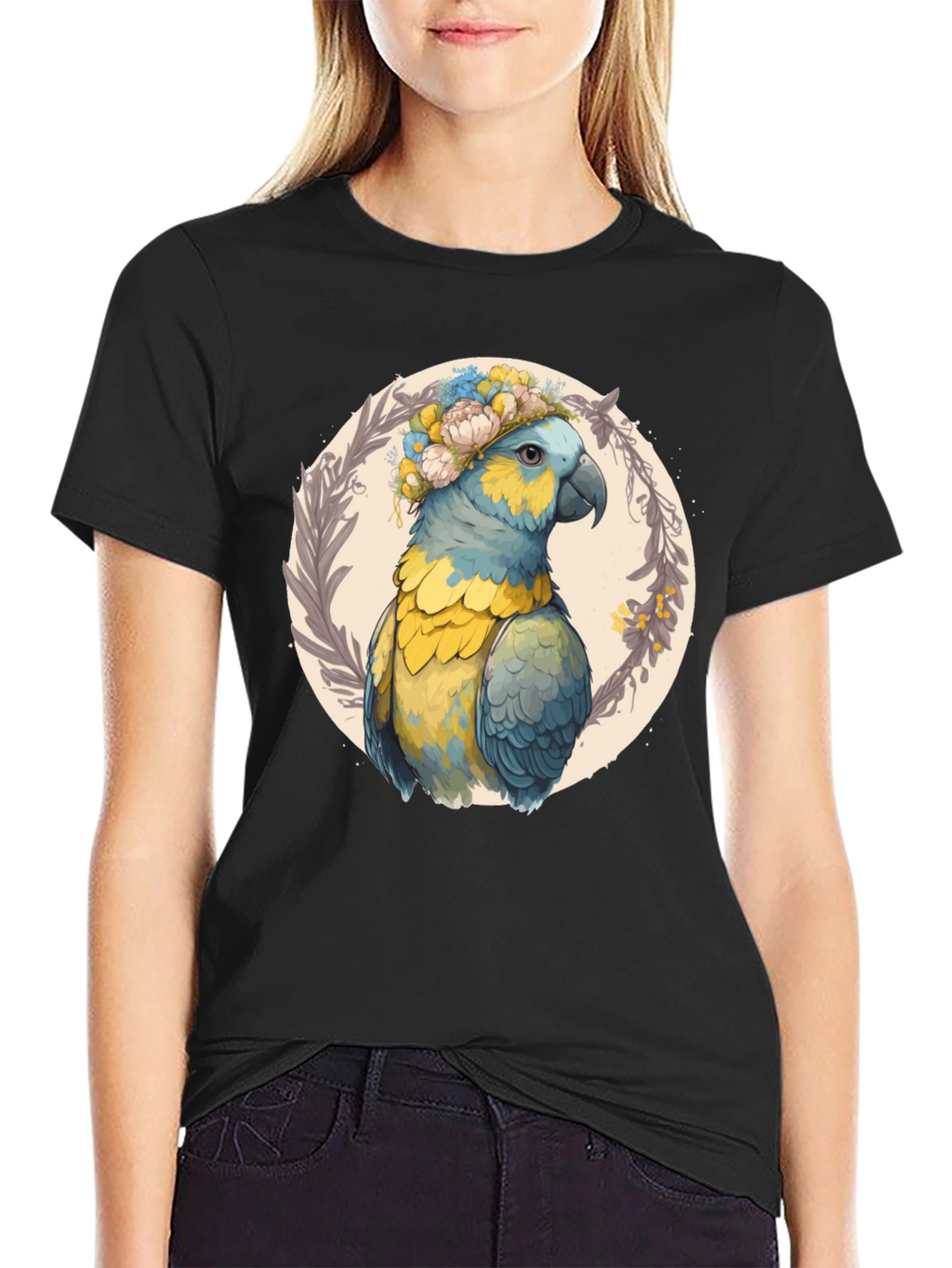 Parrot Floral Wreath Graphic Tee