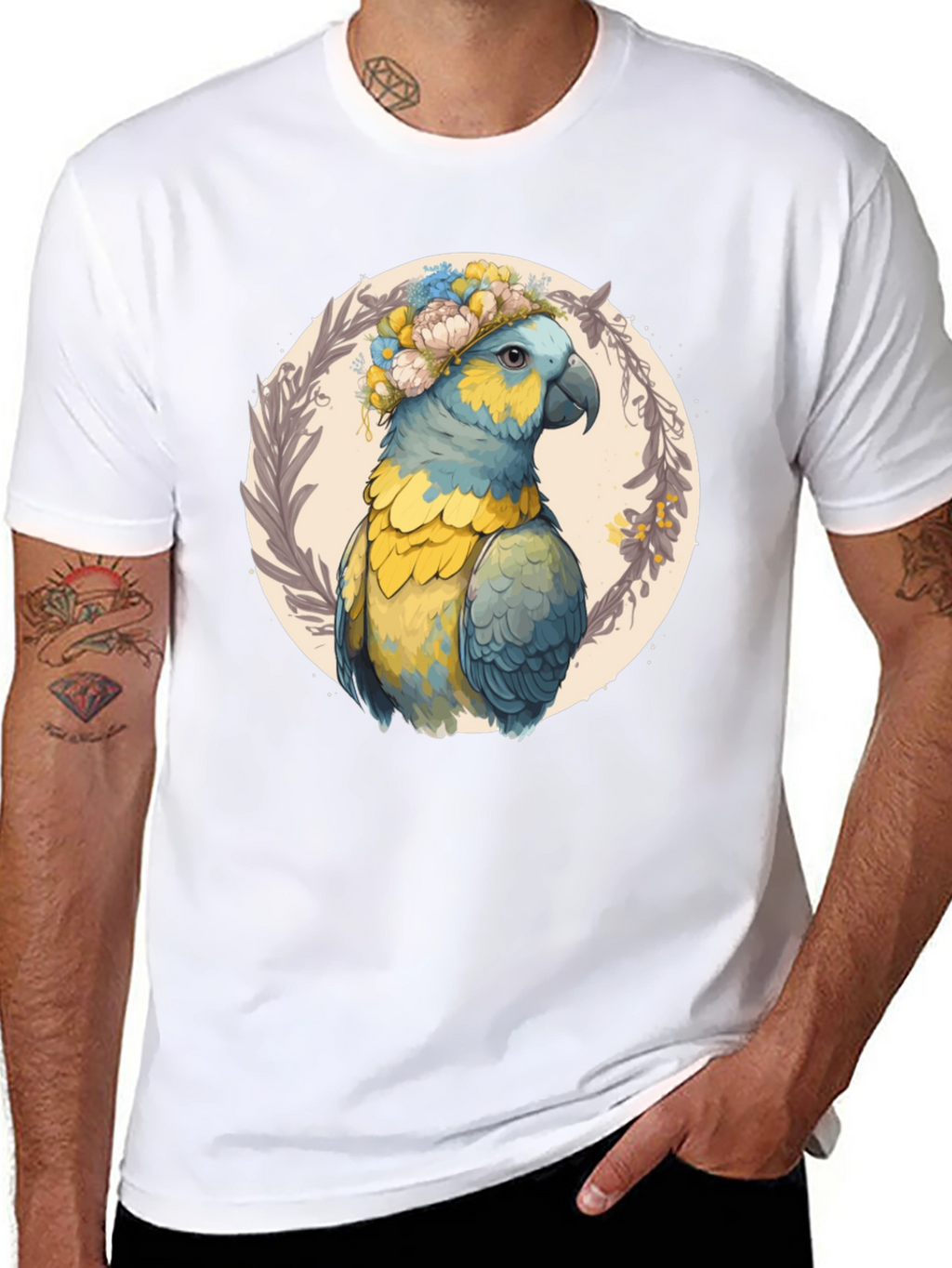 Parrot Floral Wreath Graphic Tee