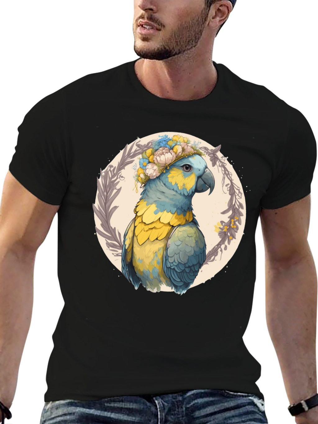 Parrot Floral Wreath Graphic Tee