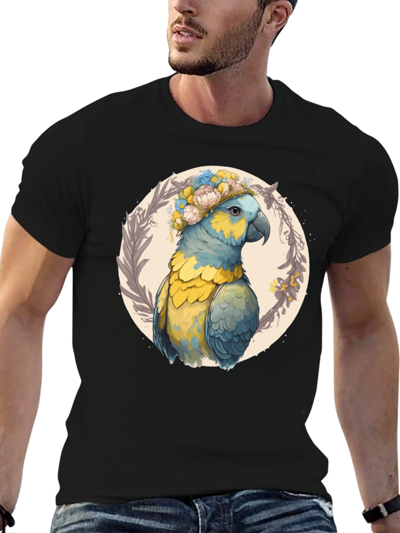 Parrot Floral Wreath Graphic Tee