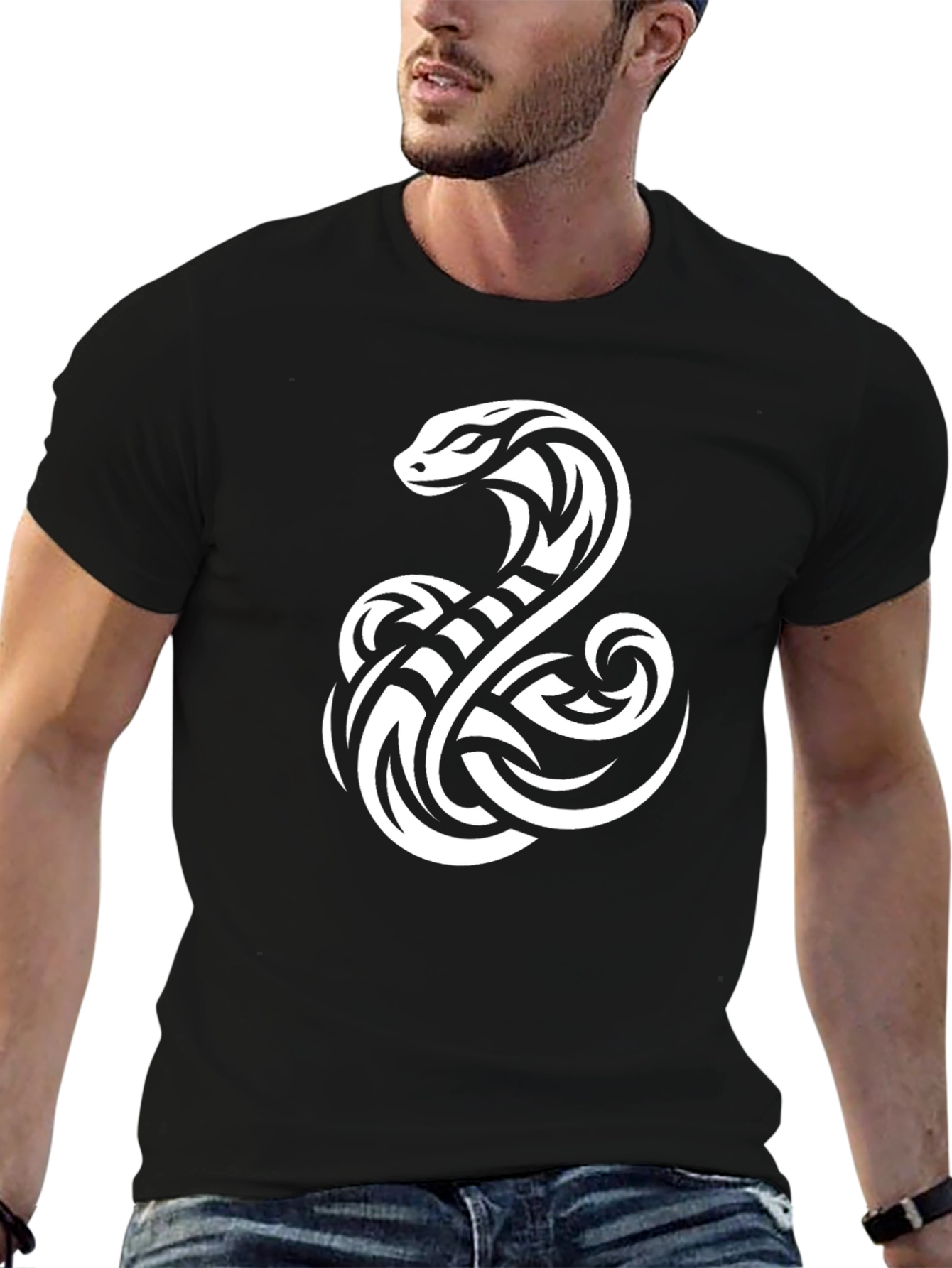 Tribal Snake Graphic Tee - Cool Mens Black T-Shirt