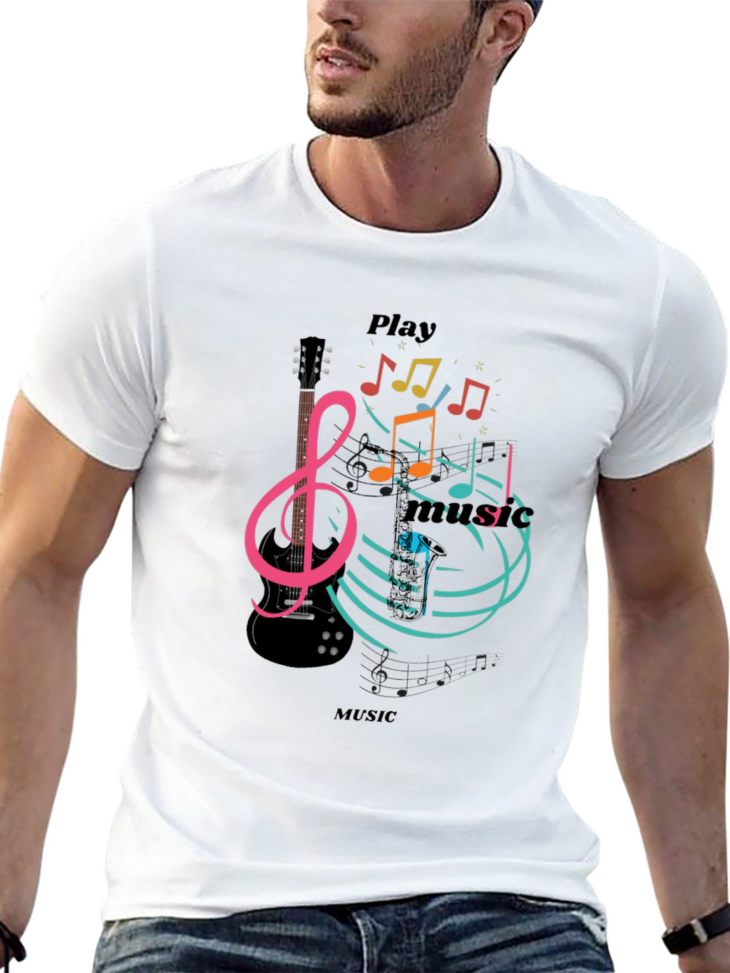 Play Music Graphic T-Shirt - Stylish Black Tee