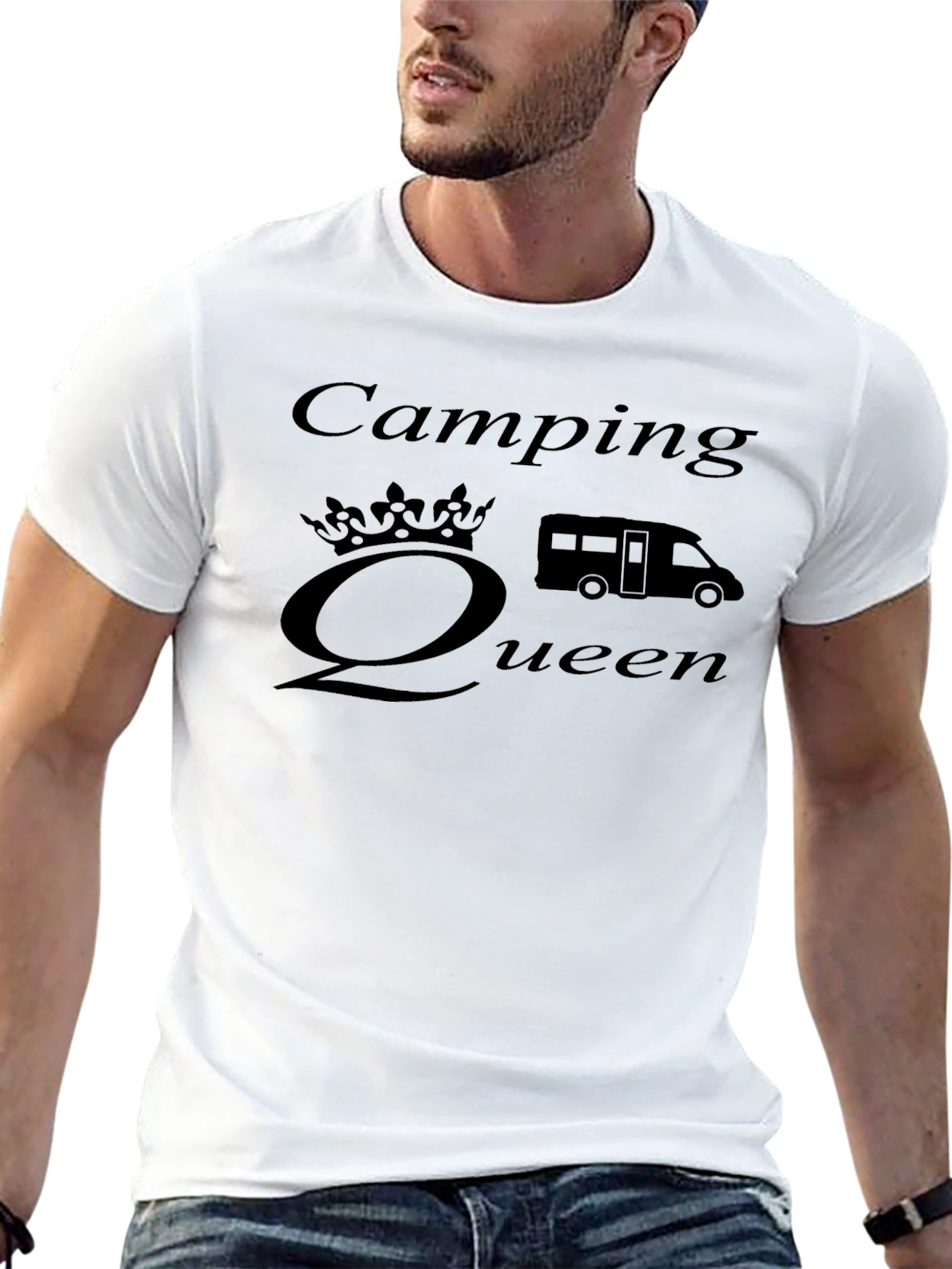Camping Queen Graphic T-Shirt - Black Cotton Tee