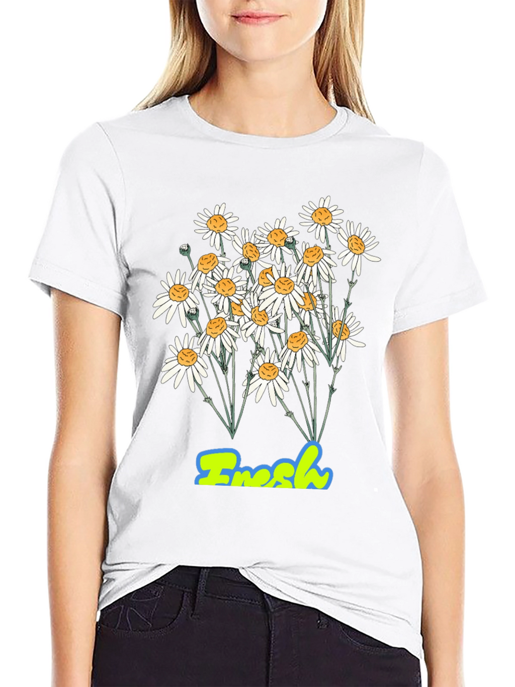Fresh Daisy Graphic Print Black T-Shirt