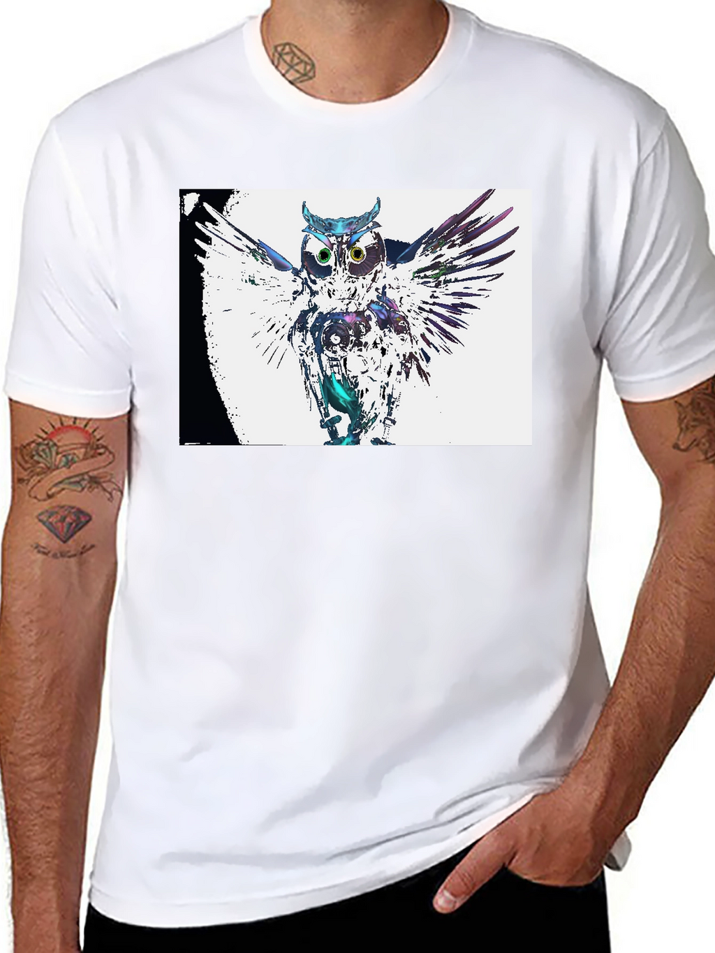 Abstract Owl Graphic Print Black T-Shirt