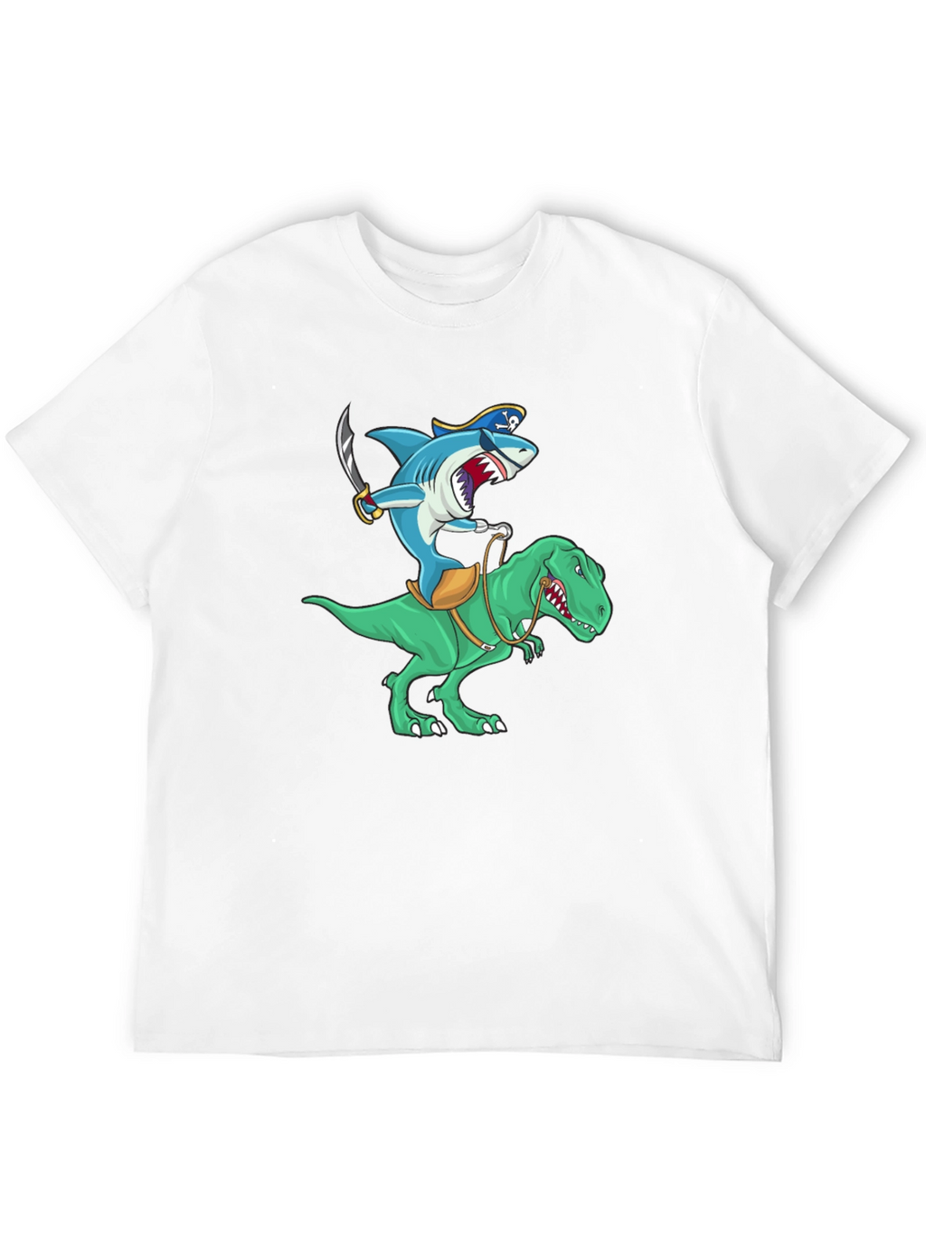 Shark Pirate Riding a Dinosaur T-Shirt
