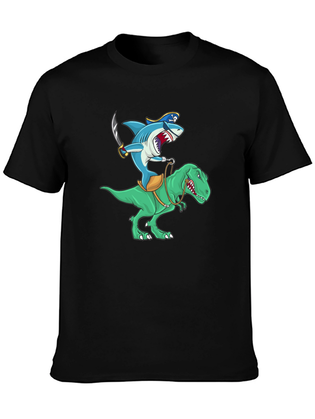 Shark Pirate Riding a Dinosaur T-Shirt