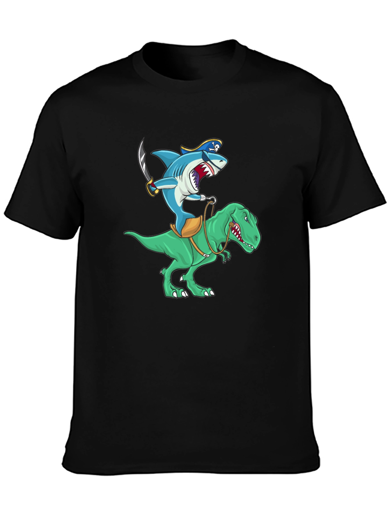 Shark Pirate Riding a Dinosaur T-Shirt