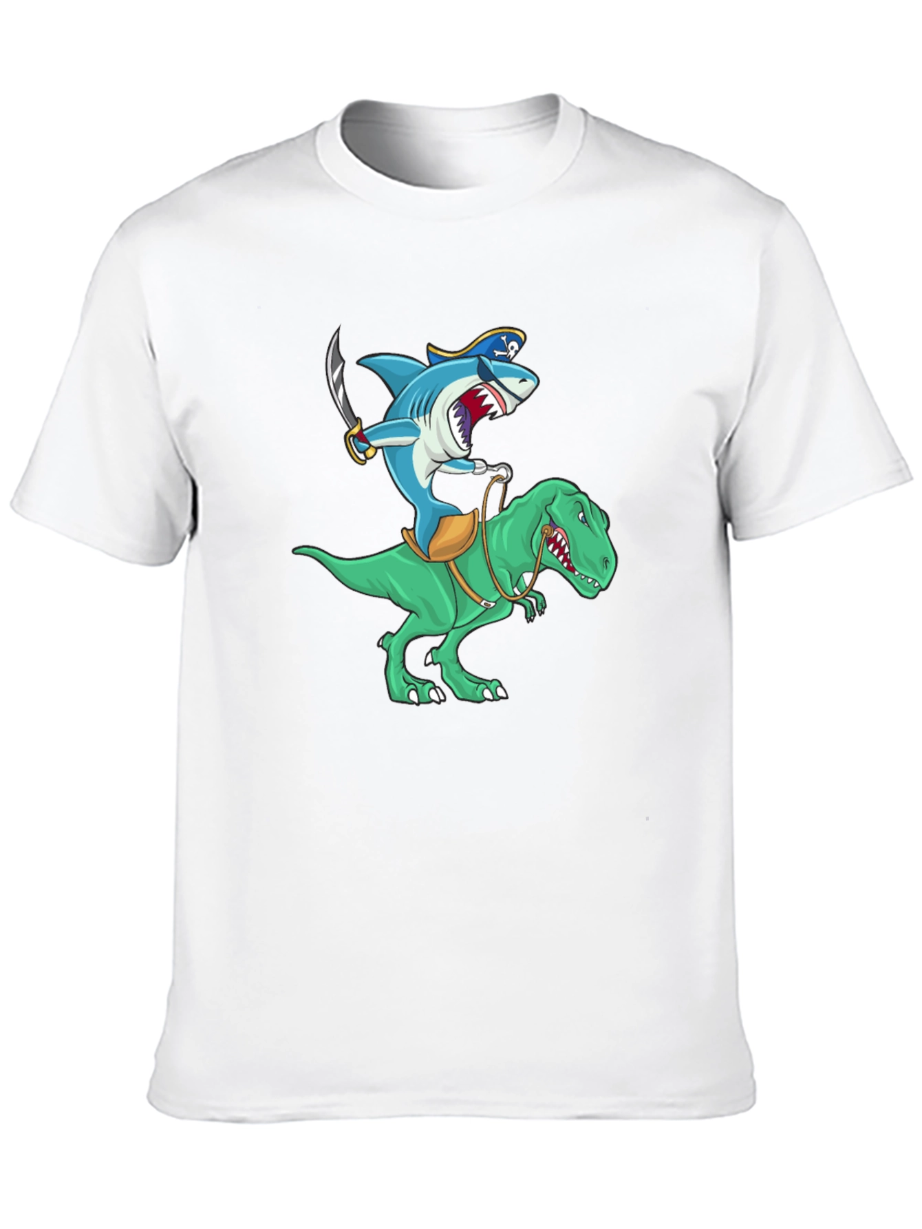 Shark Pirate Riding a Dinosaur T-Shirt