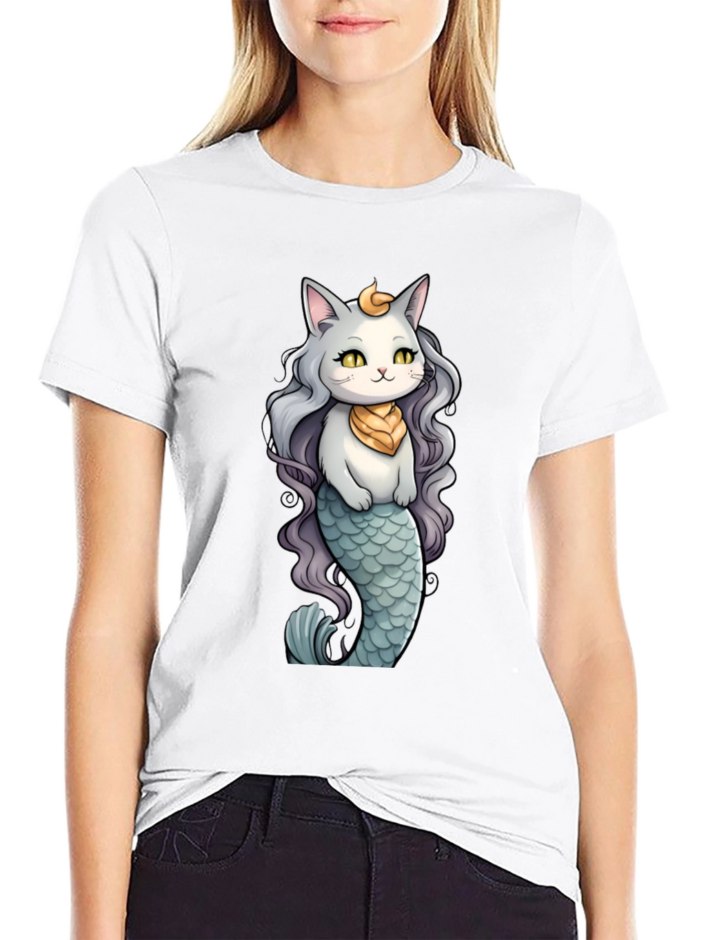 Cat Mermaid T-Shirt: Whimsical Feline Ocean Design