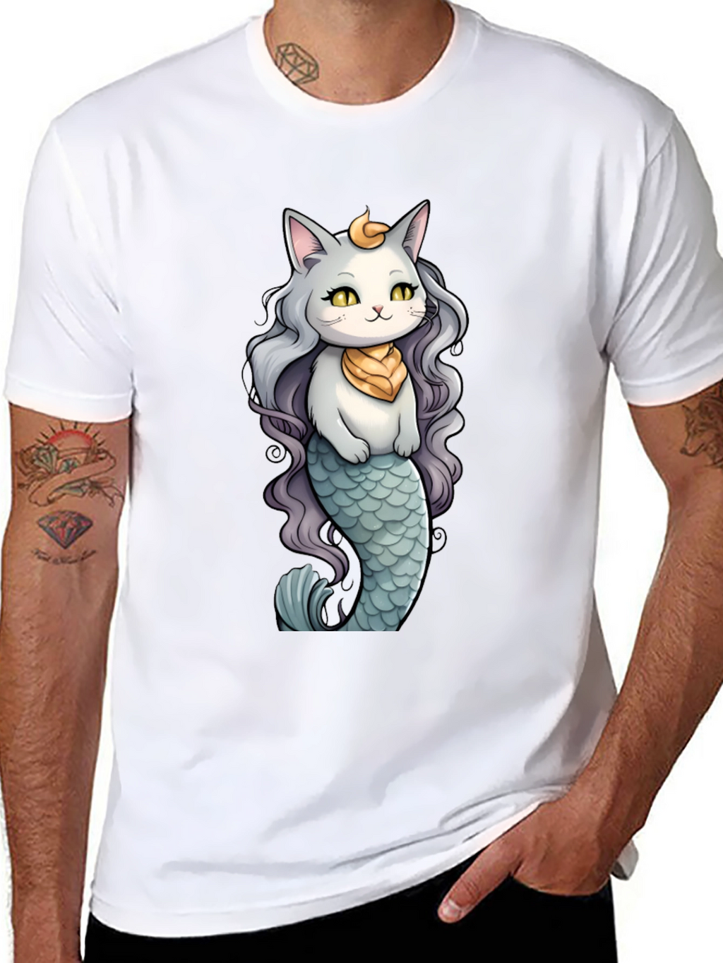 Cat Mermaid T-Shirt: Whimsical Feline Ocean Design