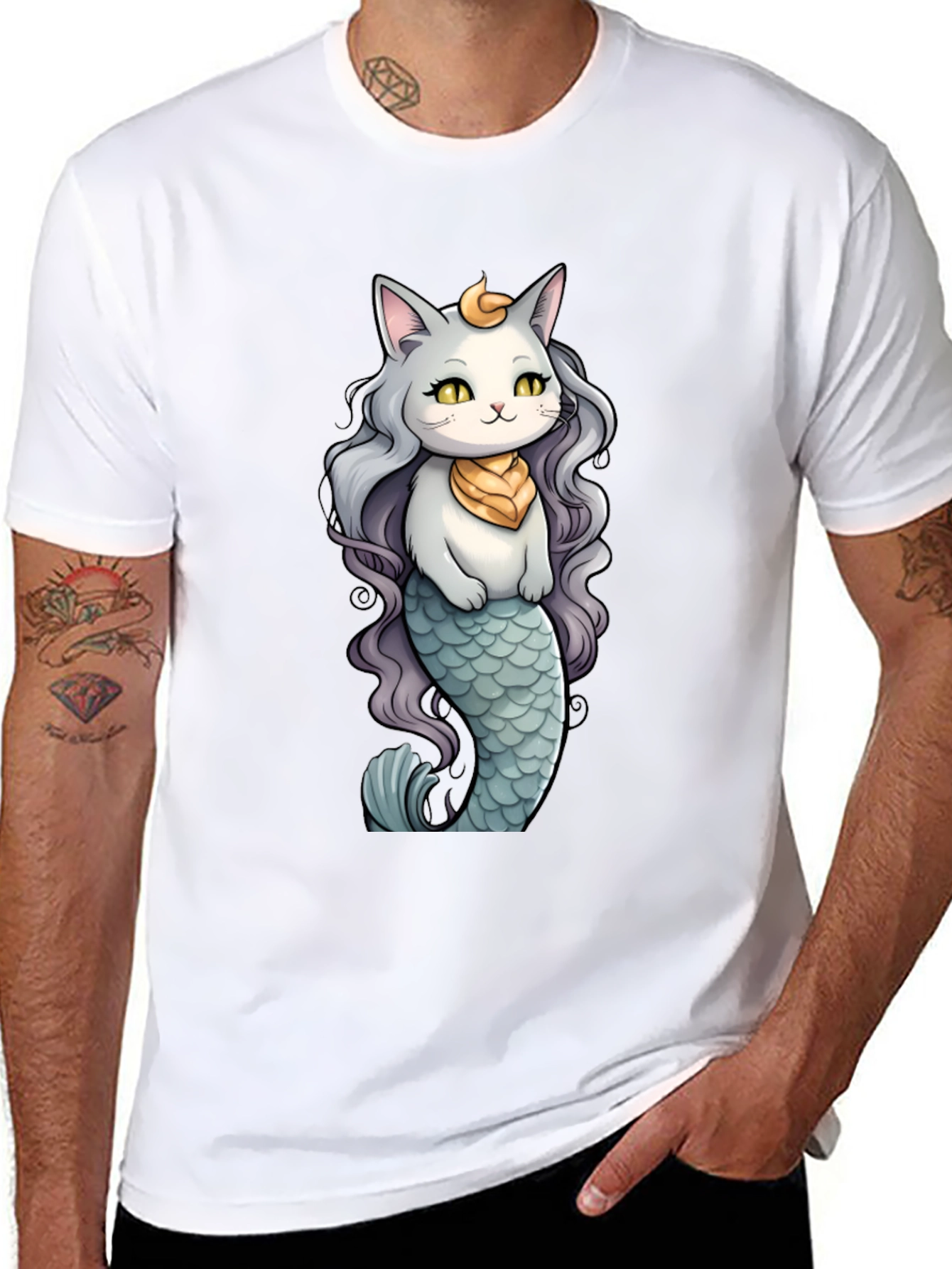 Cat Mermaid T-Shirt: Whimsical Feline Ocean Design