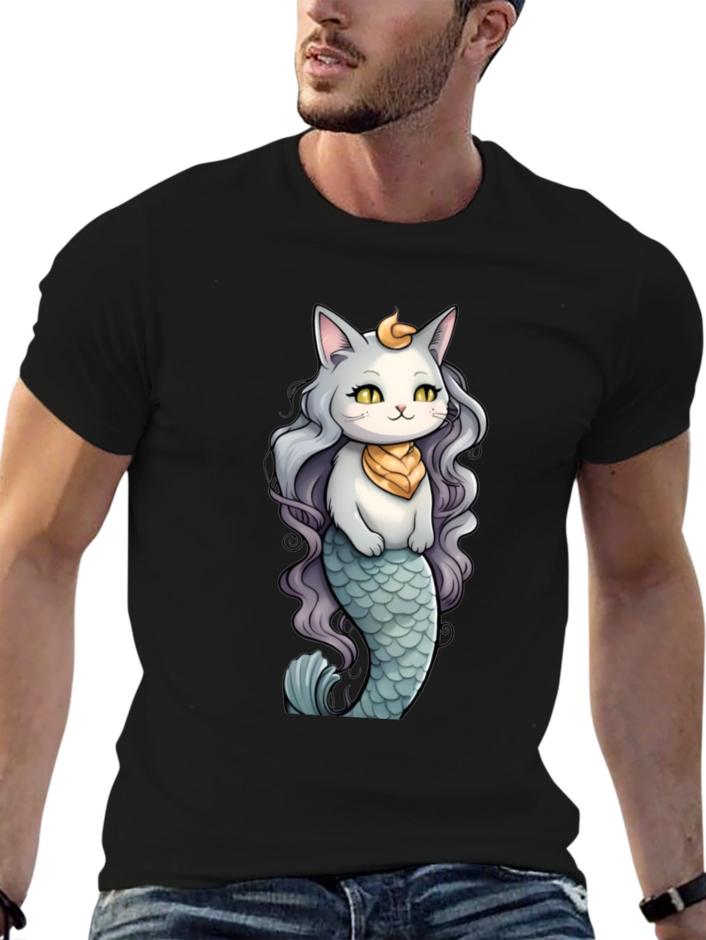 Cat Mermaid T-Shirt: Whimsical Feline Ocean Design