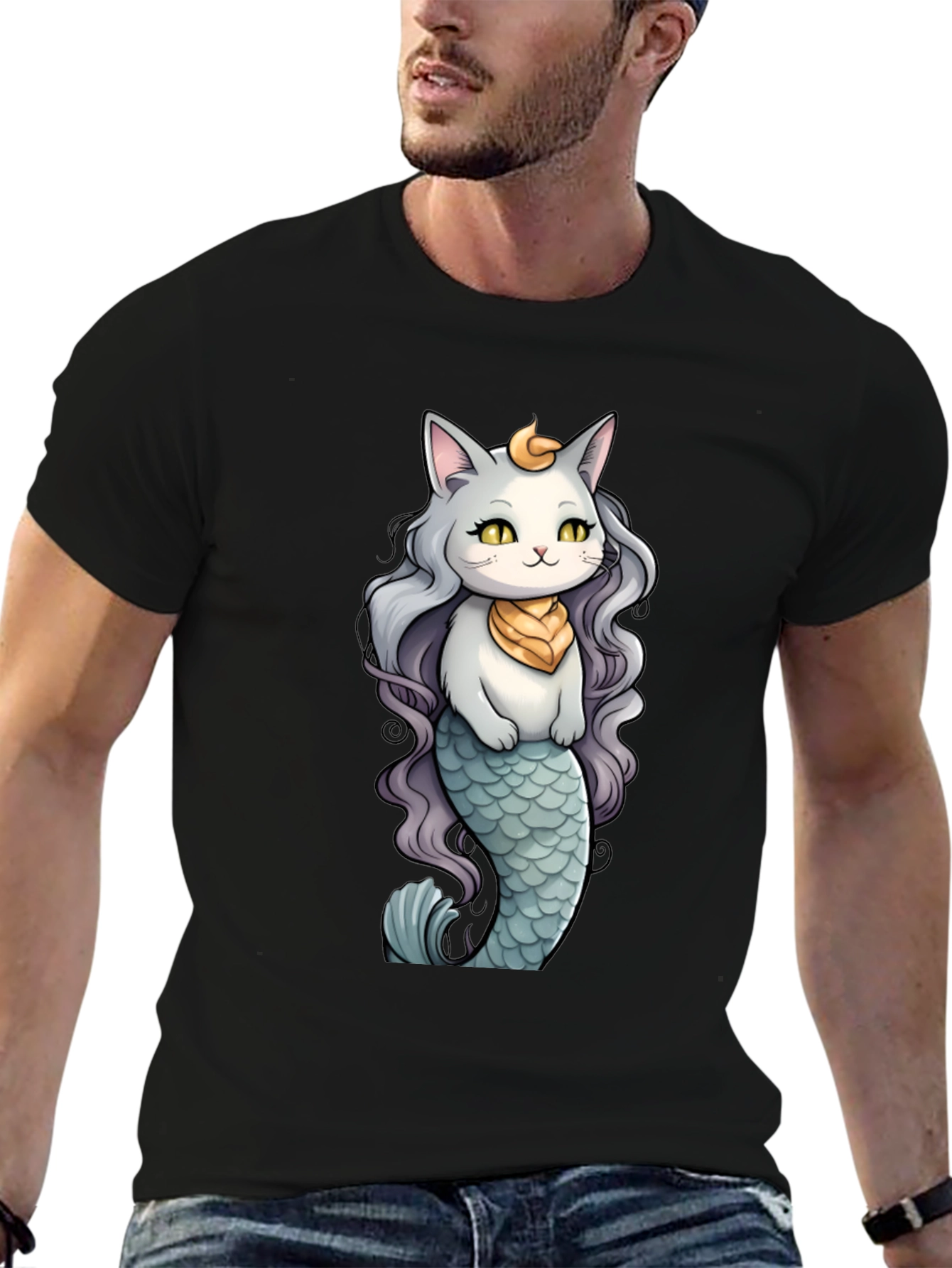 Cat Mermaid T-Shirt: Whimsical Feline Ocean Design