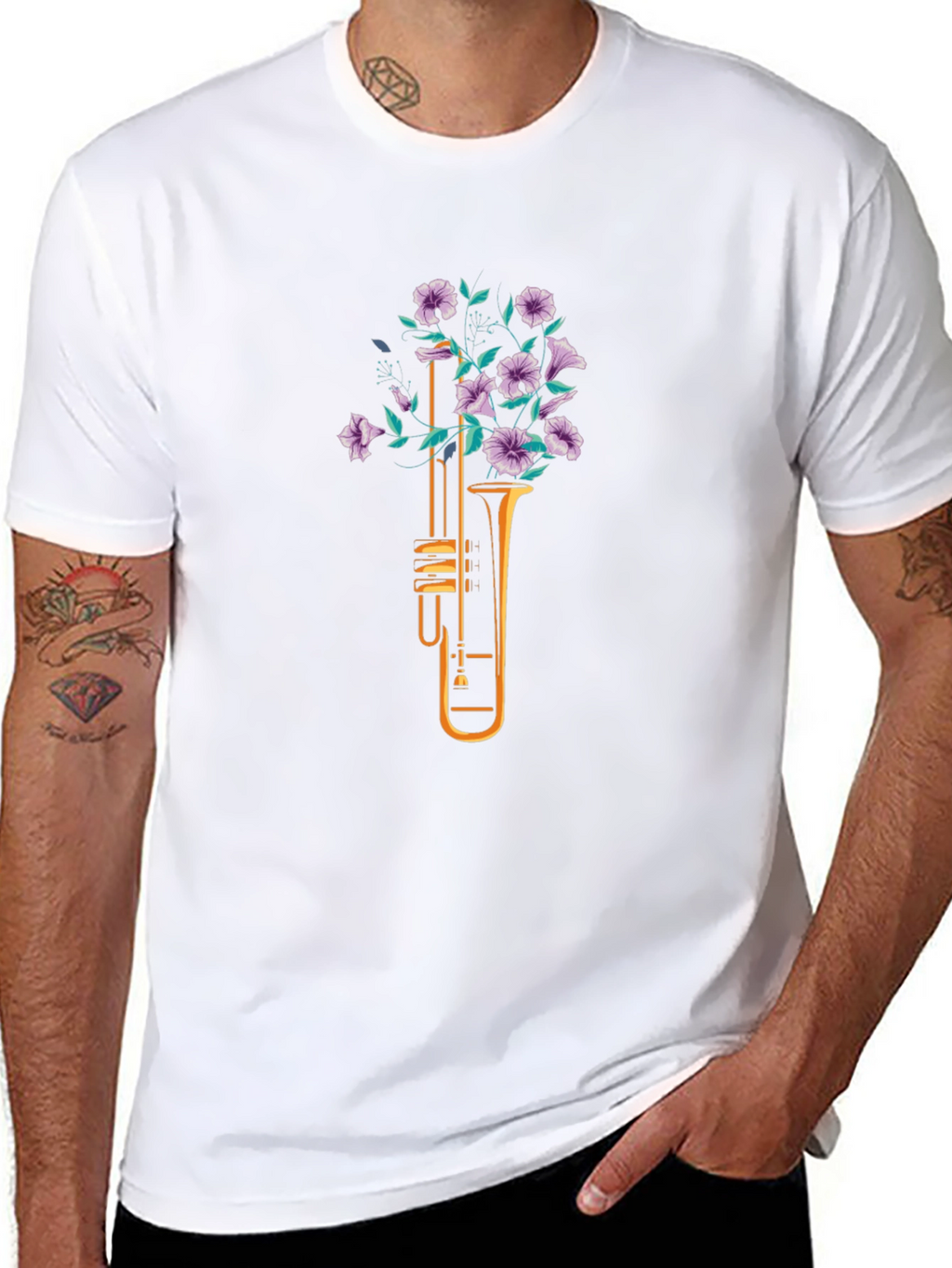 Floral Trumpet Graphic Tee - Black