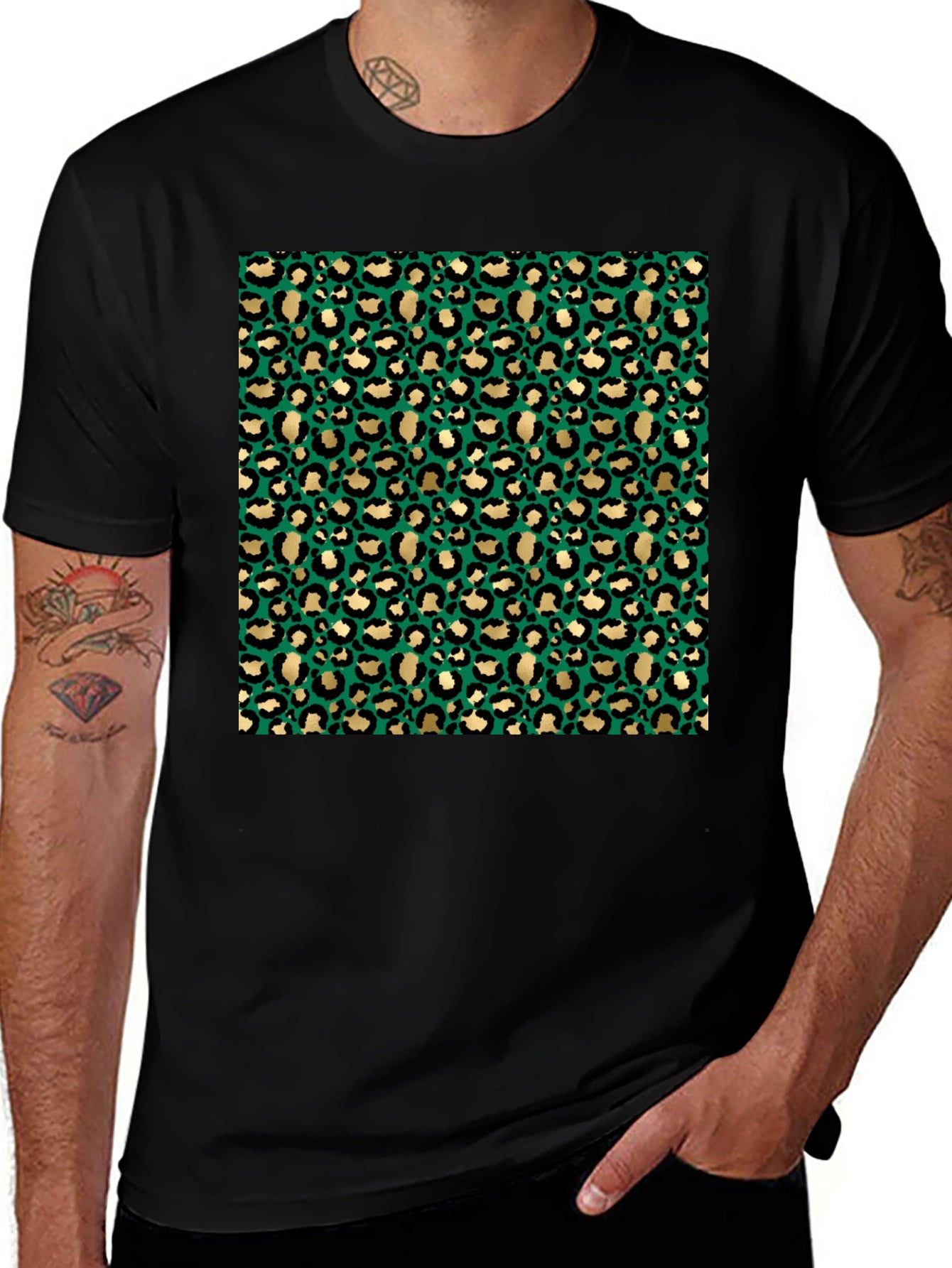 Green & Gold Leopard Print Graphic Tee