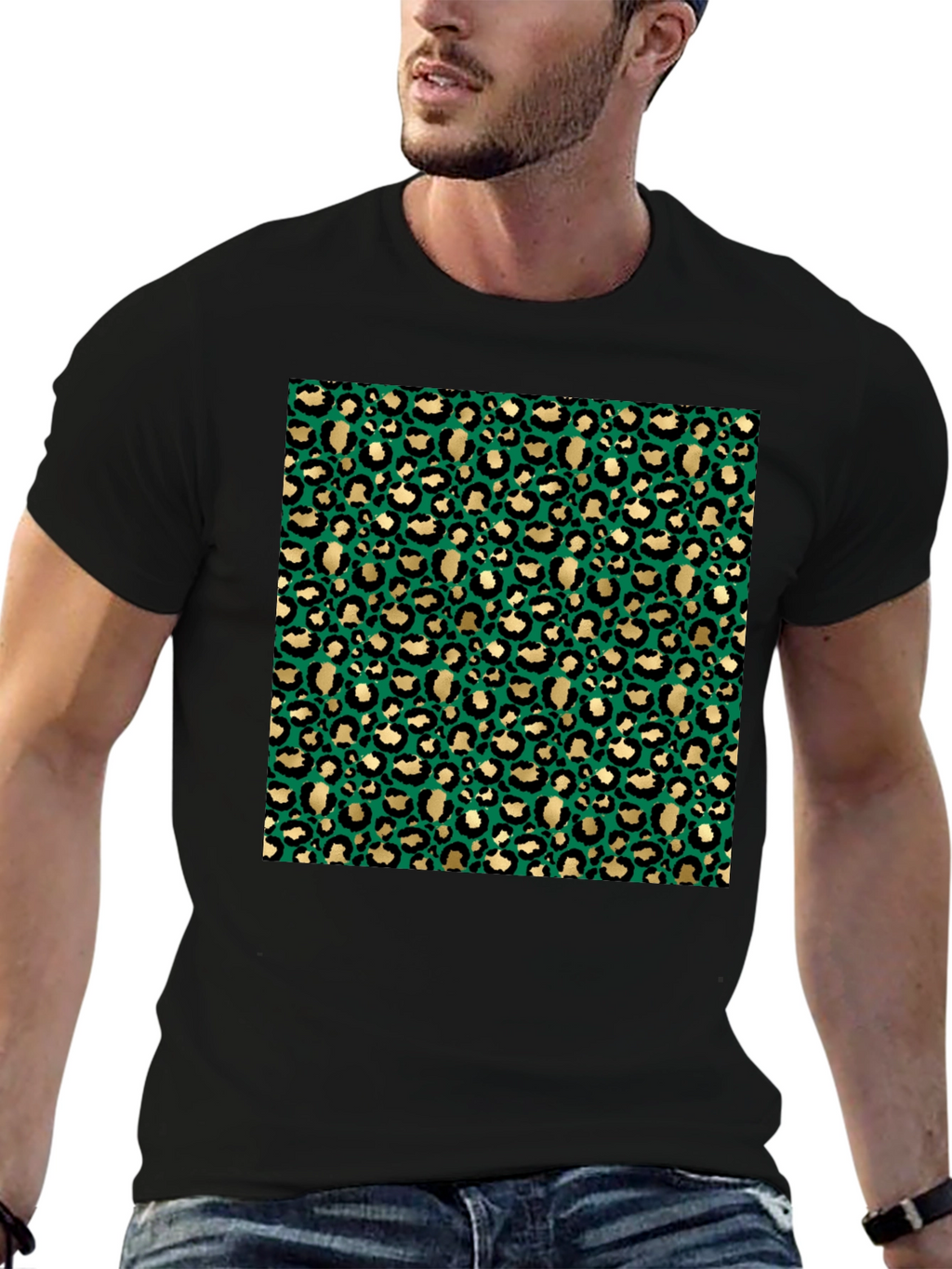 Green & Gold Leopard Print Graphic Tee